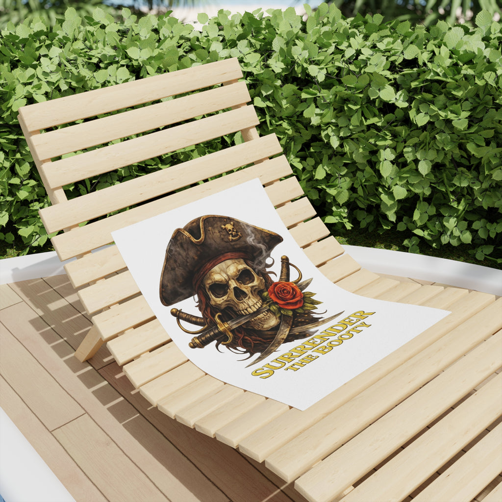 Pirate Skull Beach Towel — "Surrender the Booty" Tropical Pirate Towel