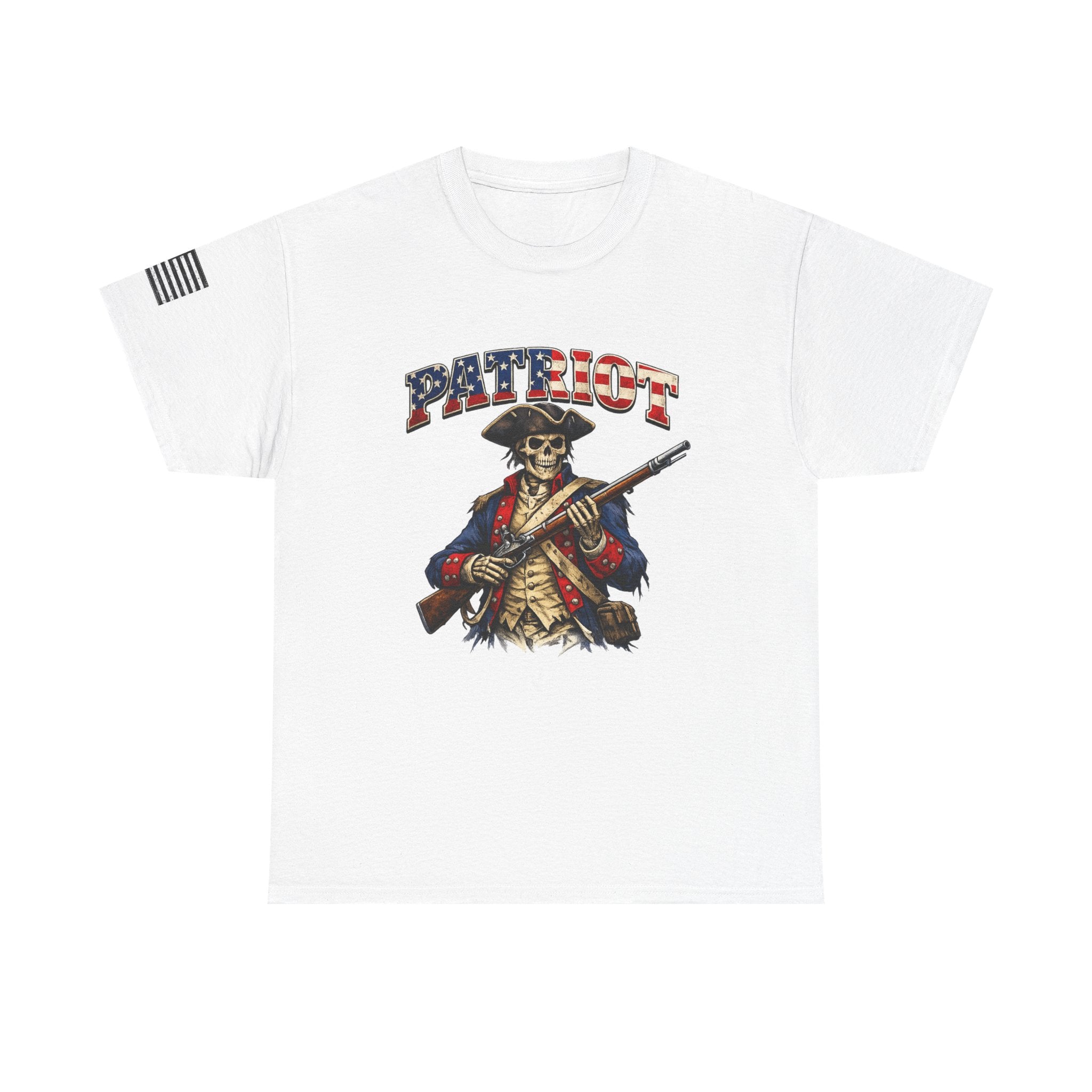 Patriot Skeleton Rifle T‑Shirt — American Flag Military Skull Tee