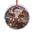 Farmhouse Cow Christmas Glass Ornament Festive Santa Hat Holiday Decor