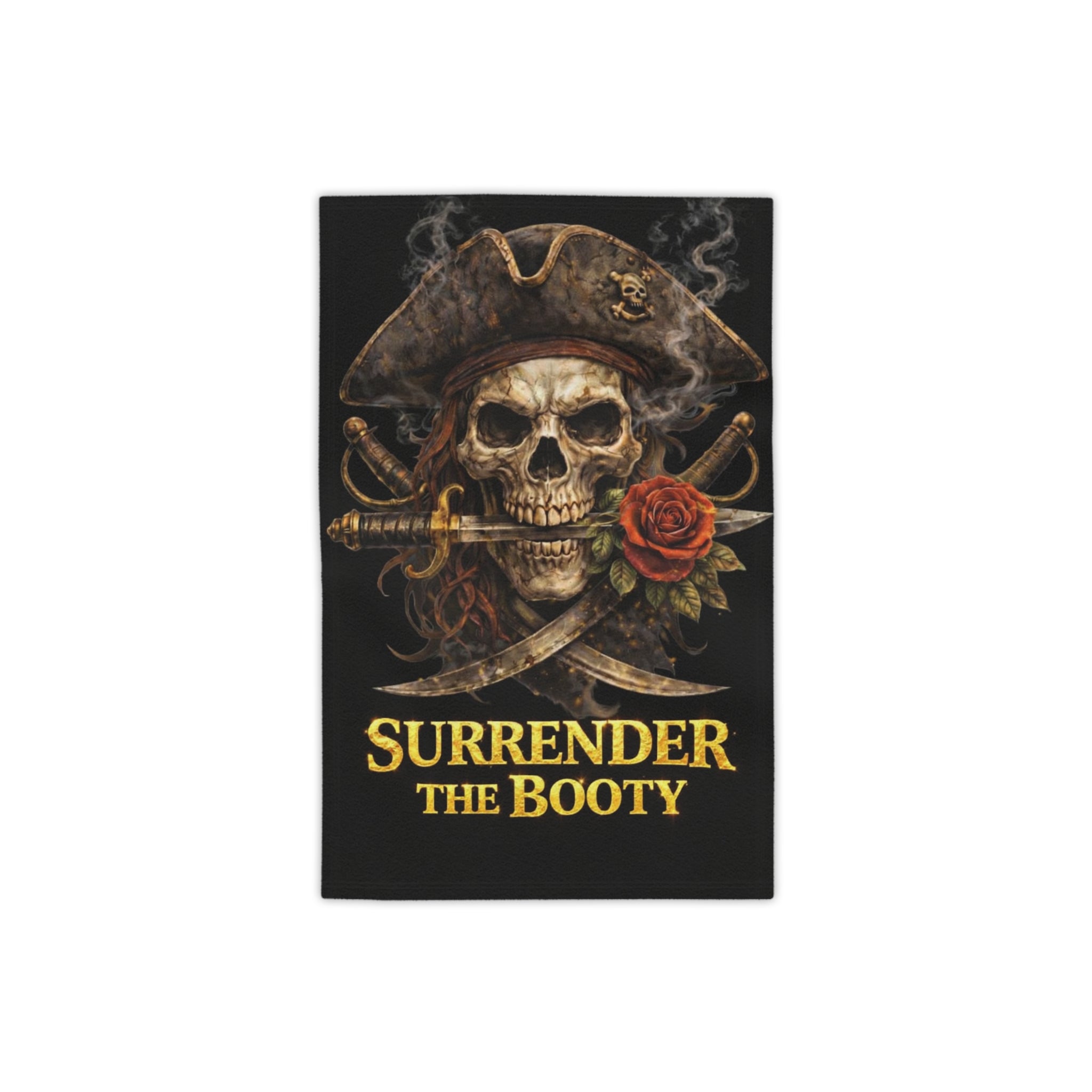 Pirate Skull Beach Towel — "Surrender the Booty" Nautical Pirate Decor