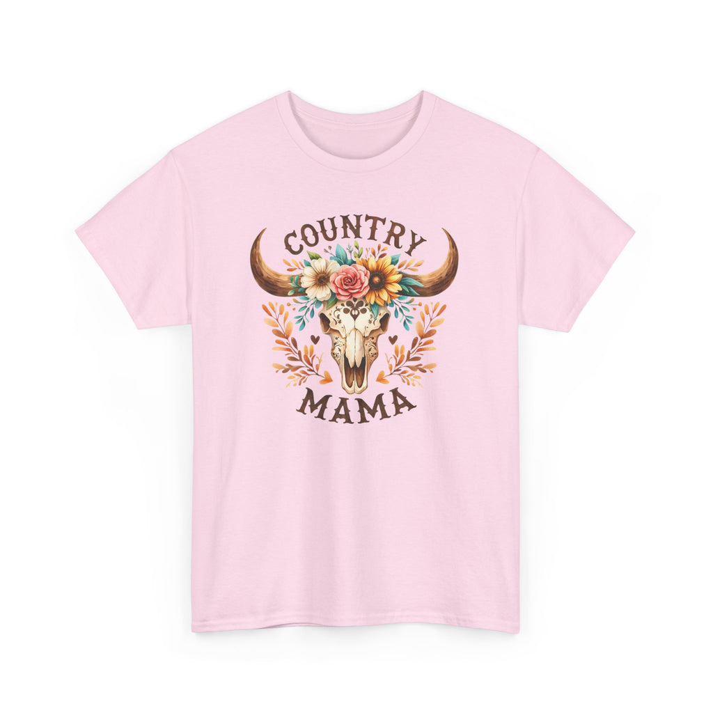 Country Mama T‑Shirt — Floral Steer Skull Design for Moms (Mother's Day, Farm Life)