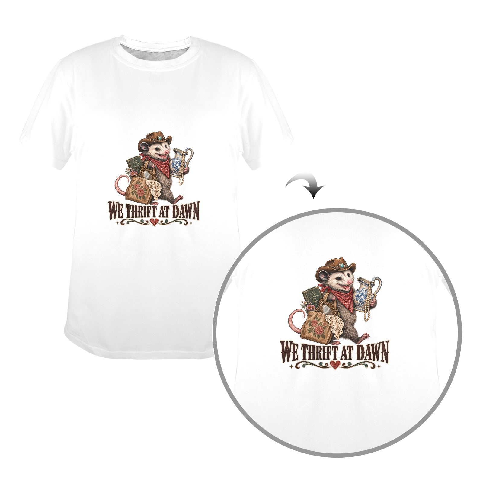 Pete’s Western Tee – We Thrift at Dawn | Funny Possum Shirt | Thrifting T-Shirt | Western Graphic Tee | Thrift Lover Gift