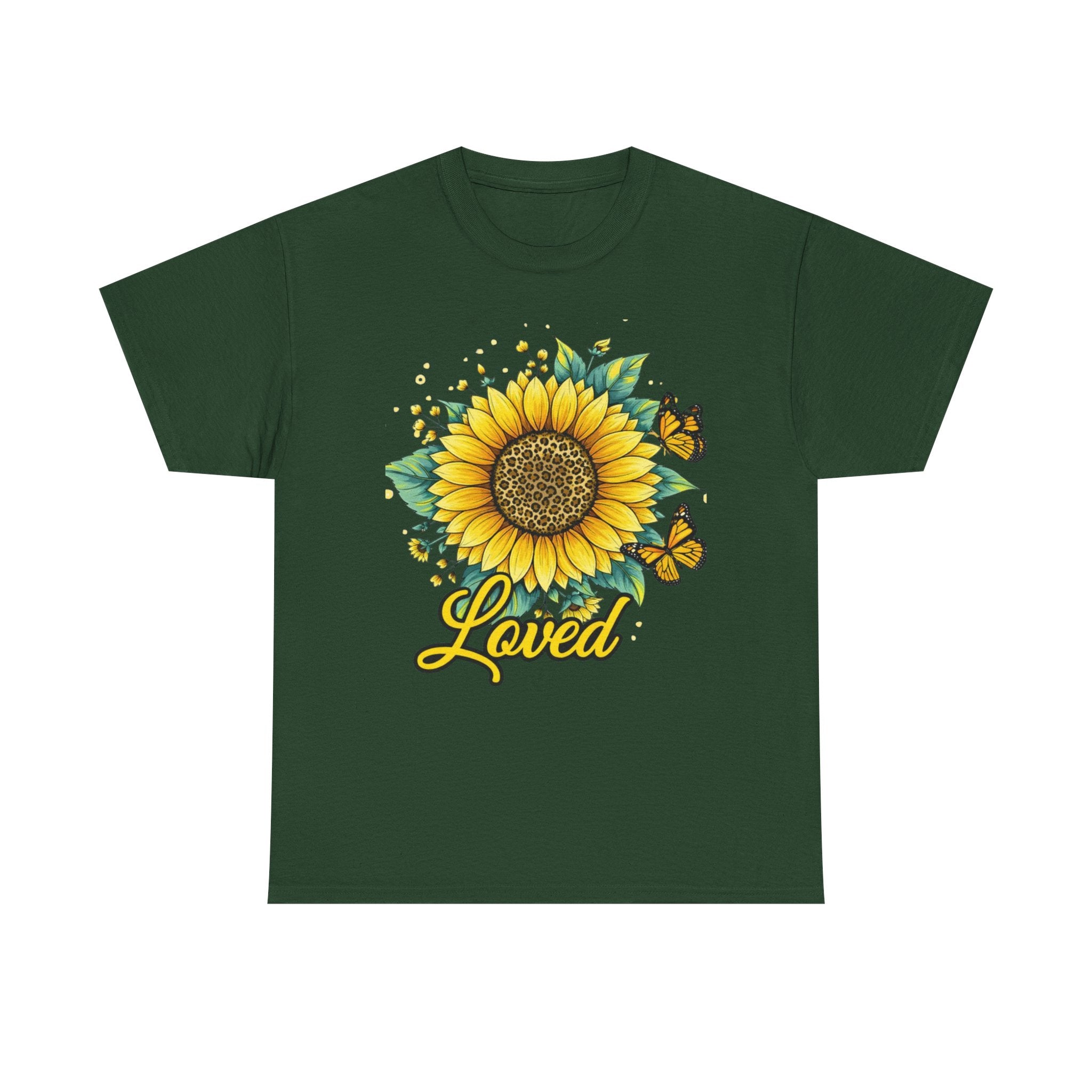 Loved Sunflower T-Shirt — Bright Floral Tee with Butterflies