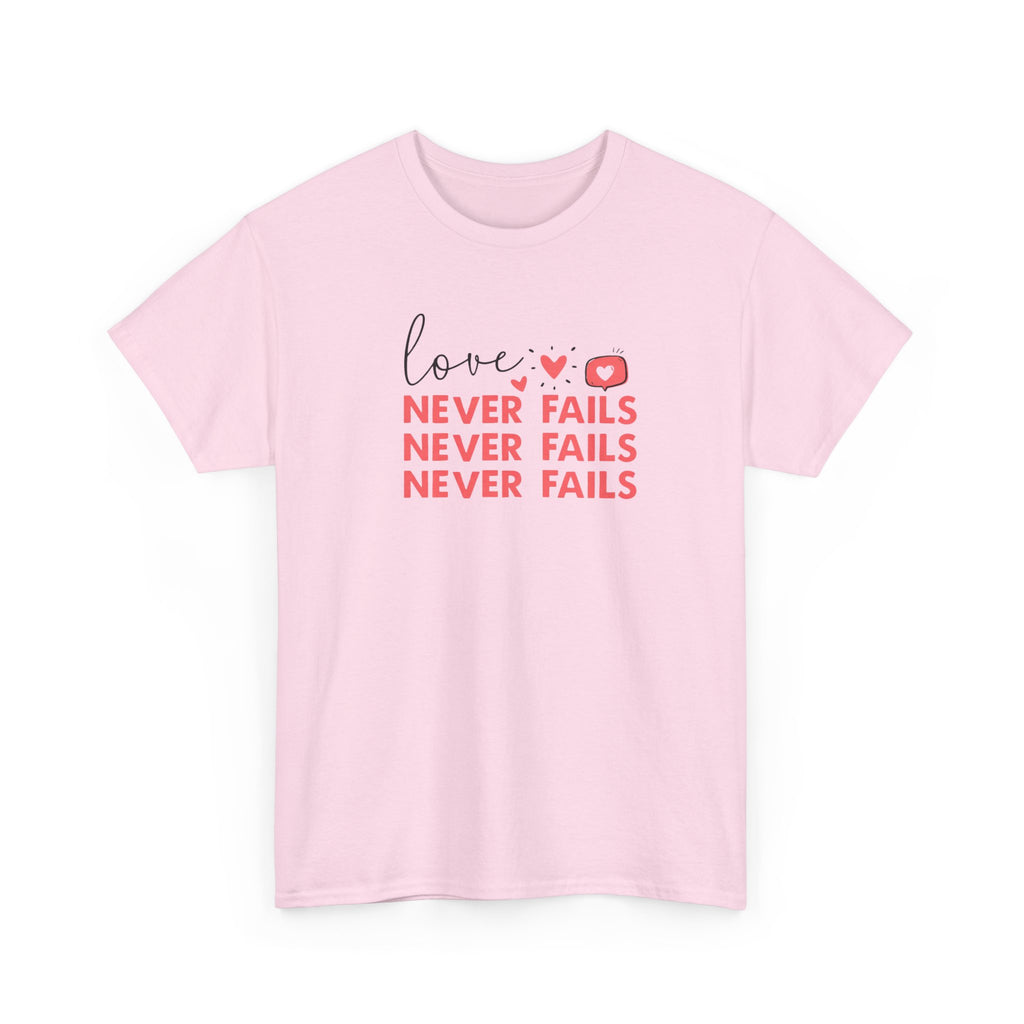 Love Never Fails T-Shirt — Inspirational Christian Faith Tee