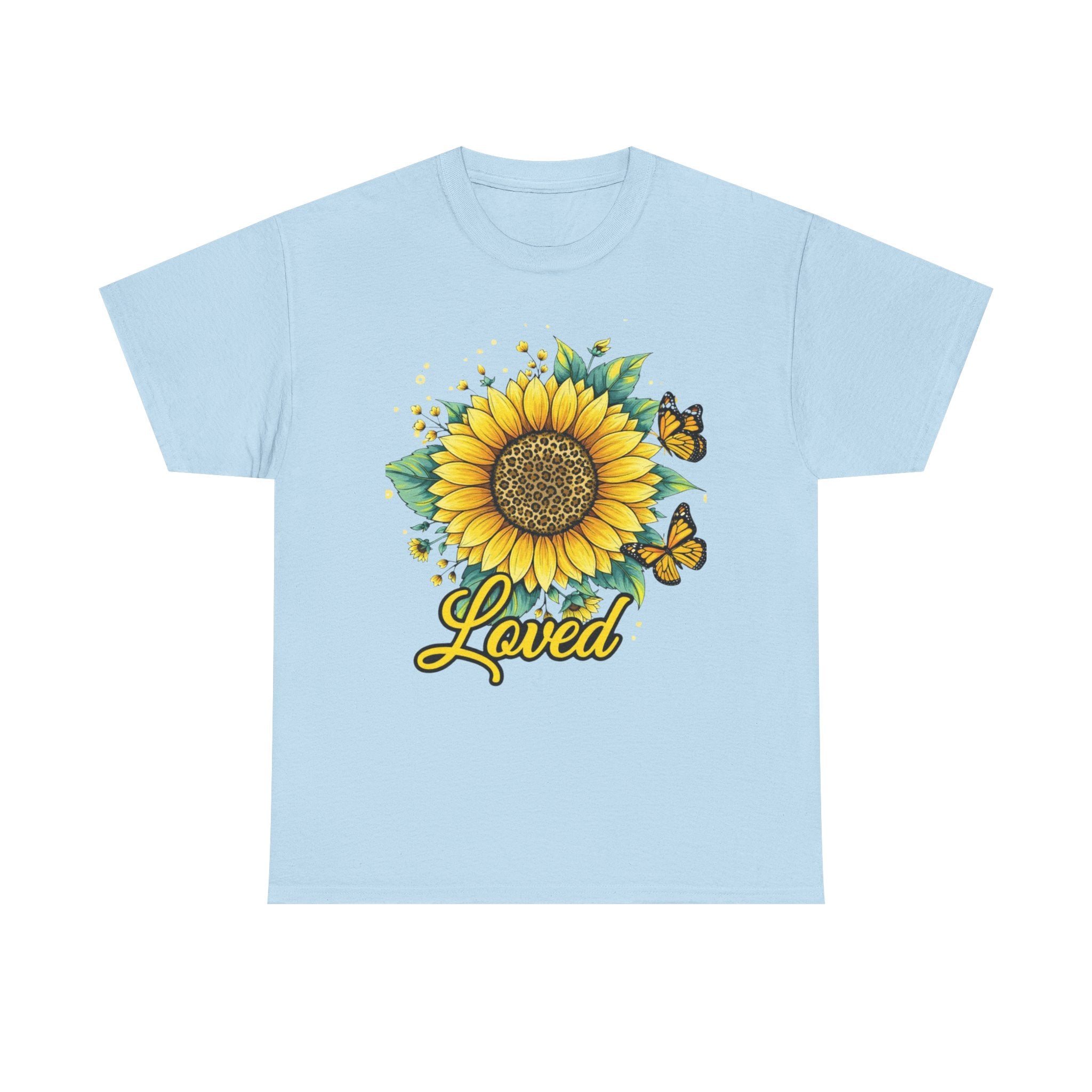 Loved Sunflower T-Shirt — Bright Floral Tee with Butterflies