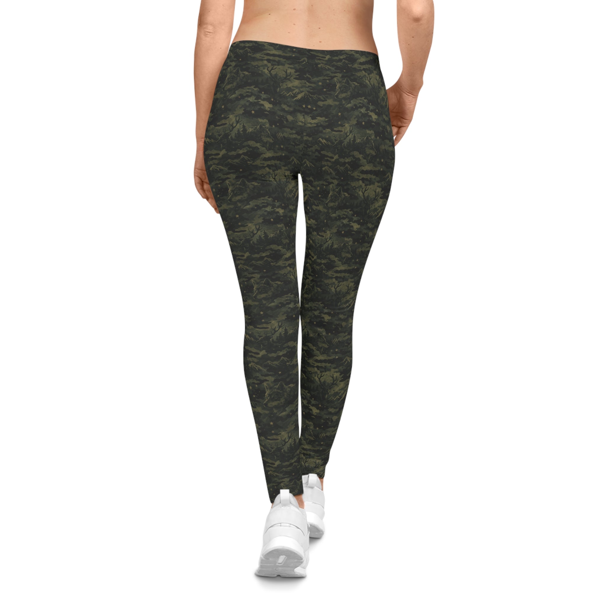 Camo Print Women's Leggings — Olive Green All-Over Pattern