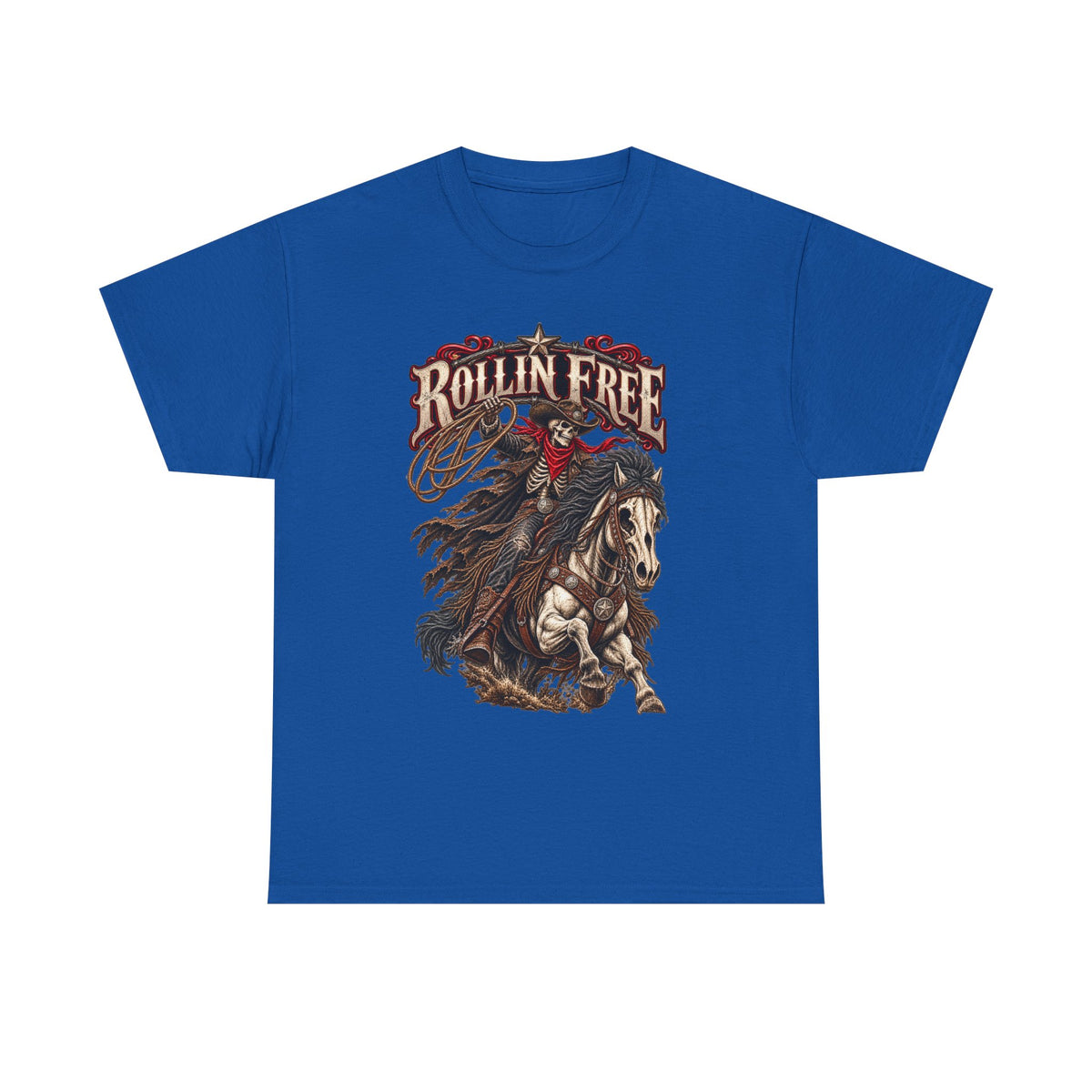 Rollin' Free Skeleton Cowboy Tee — Unisex Western Graphic T-Shirt