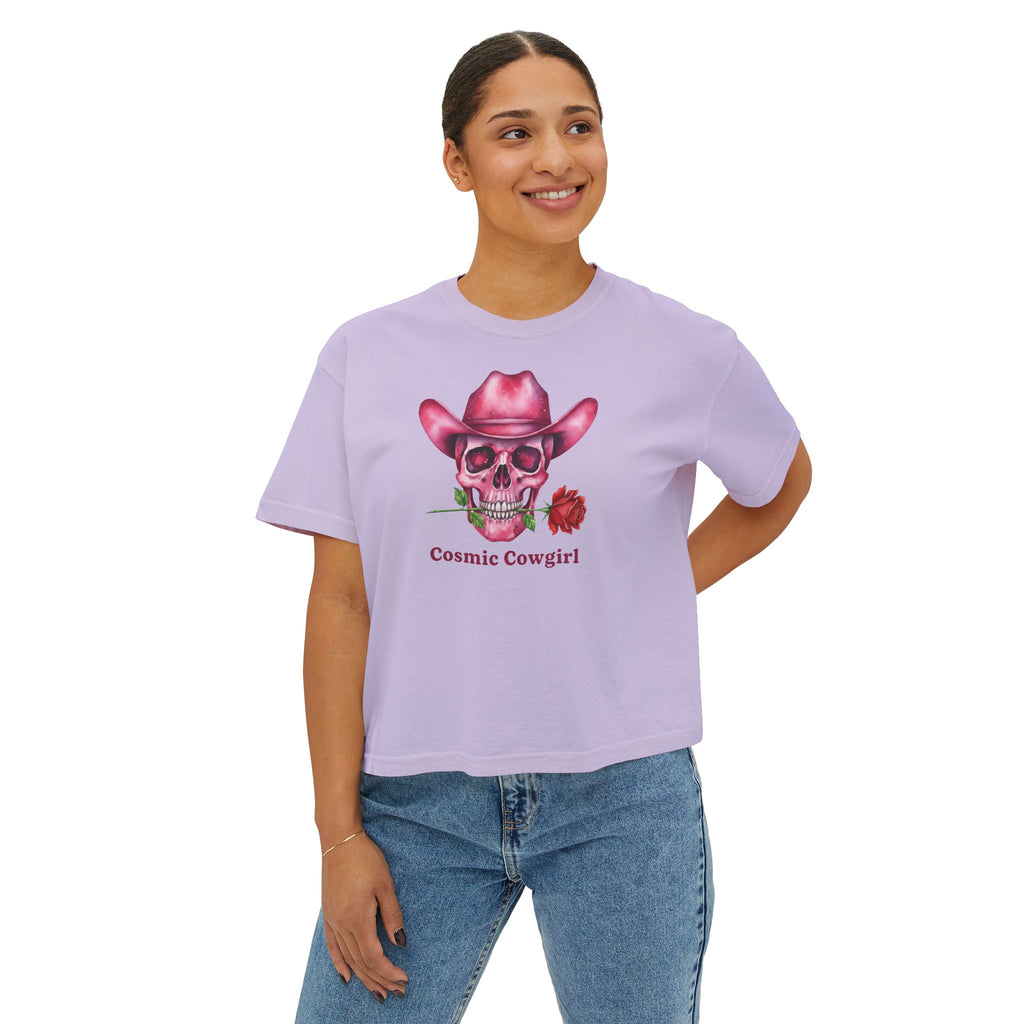 Cosmic Cowgirl Skull Tee — Women's Boxy Graphic T-Shirt