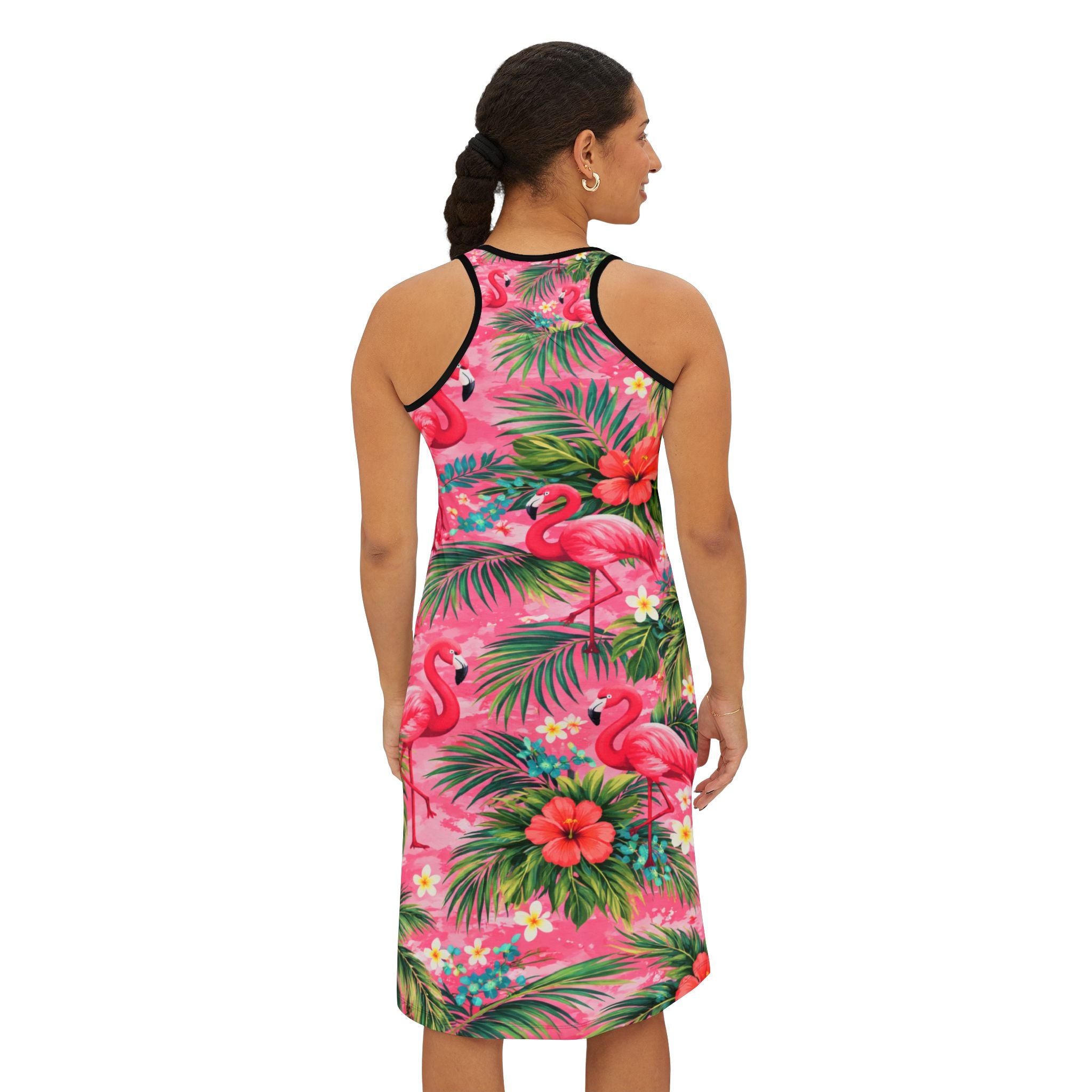 Tropical Flamingo Racerback Dress — Pink Hibiscus All-Over Print