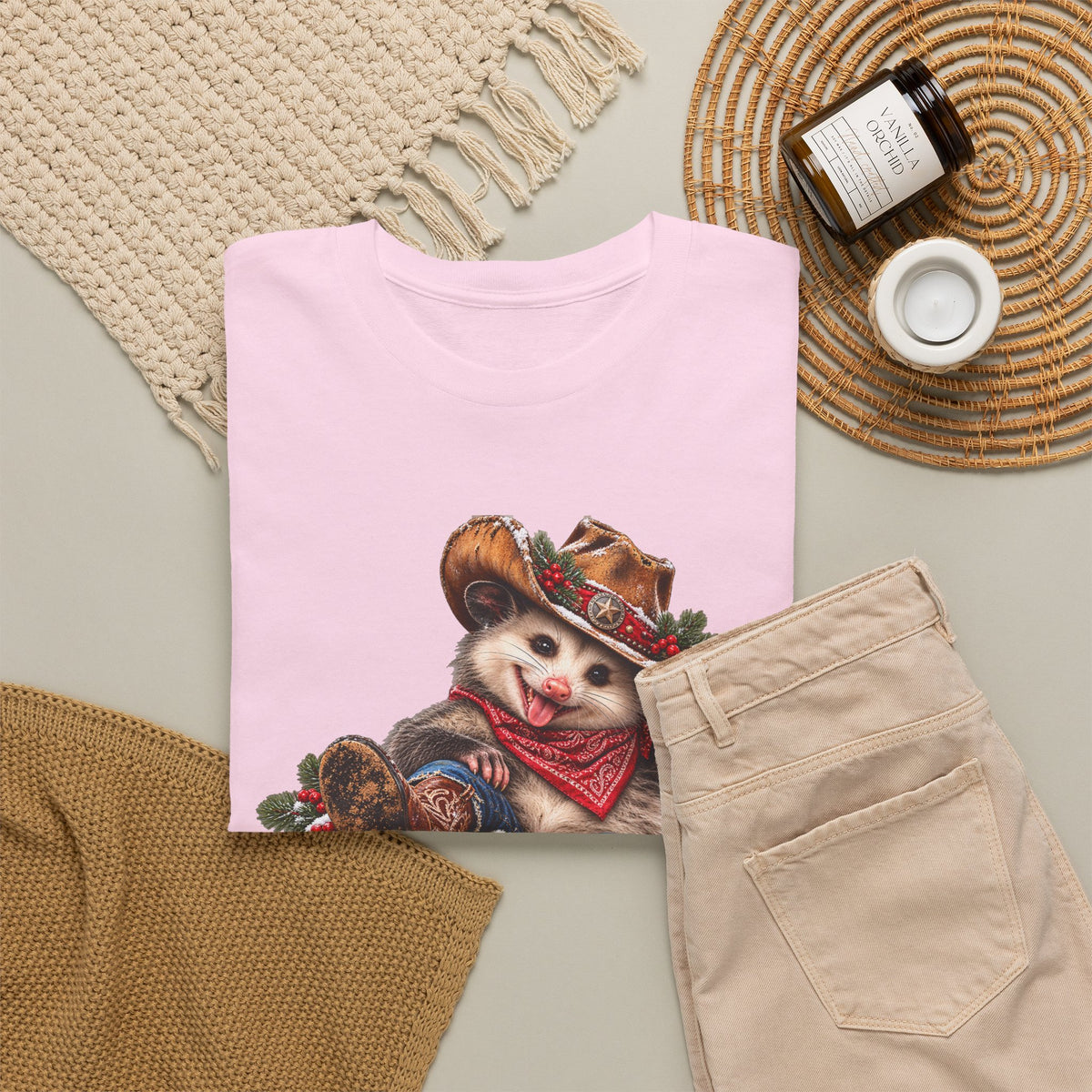 Pete the Possum Women’s Classic Christmas Tee – Western Cowgirl Holiday Shirt