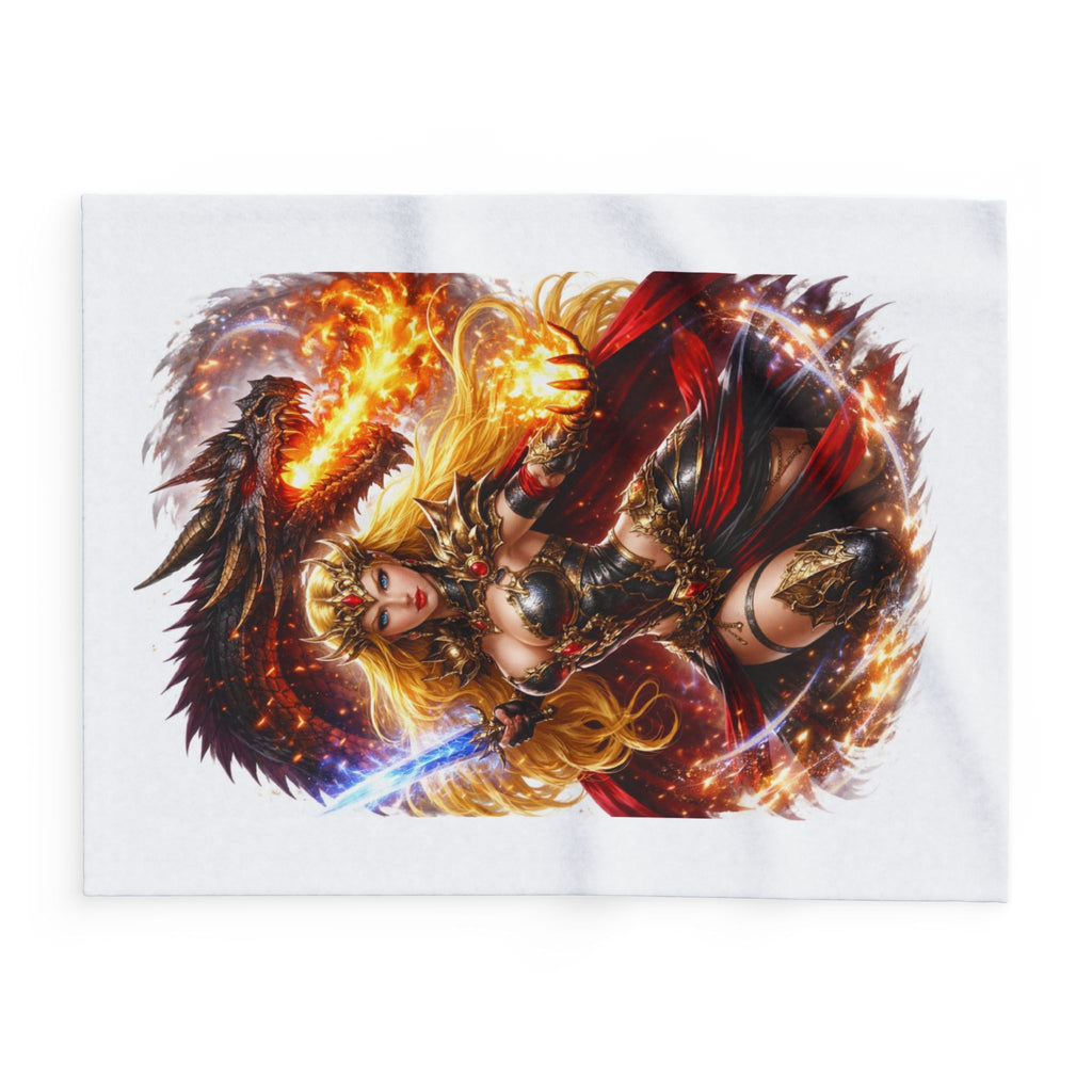 Dragon Warrior Fleece Blanket — Drusilla in Armor with Flaming Dragon