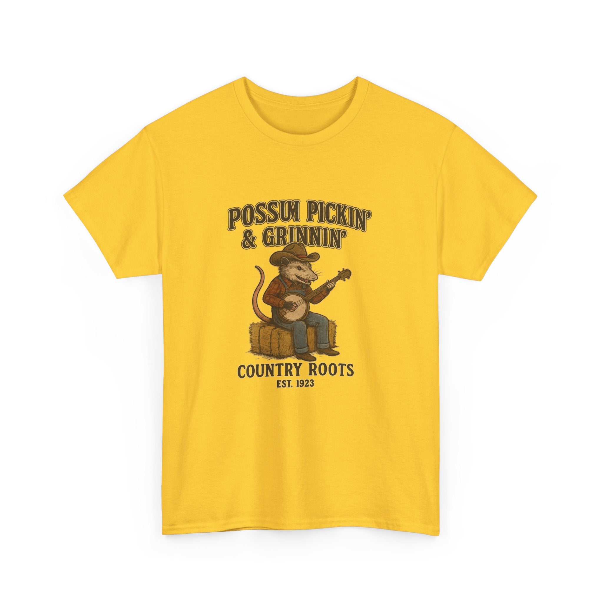 T-Shirt Possum Pickin' & Grinnin' Country Roots" Vintage Banjo Graphic Tee  Trendy T Shirt