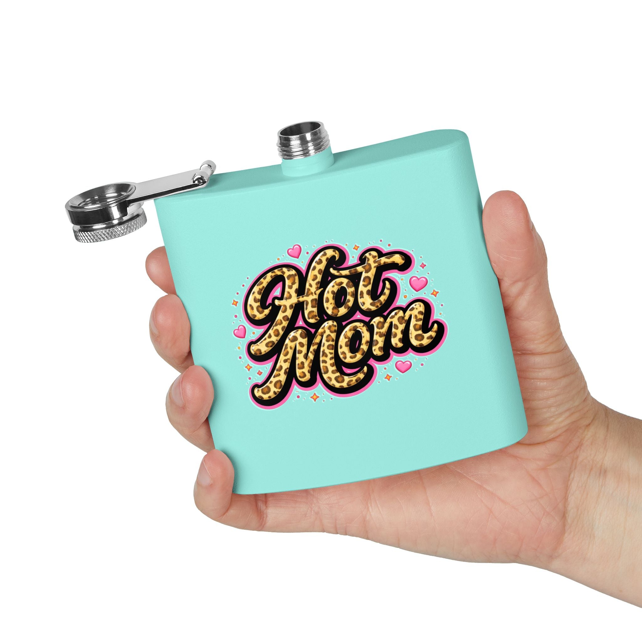 Hot Mom Leopard Print 6oz Stainless Steel Flask — Funny Mother's Day Gift