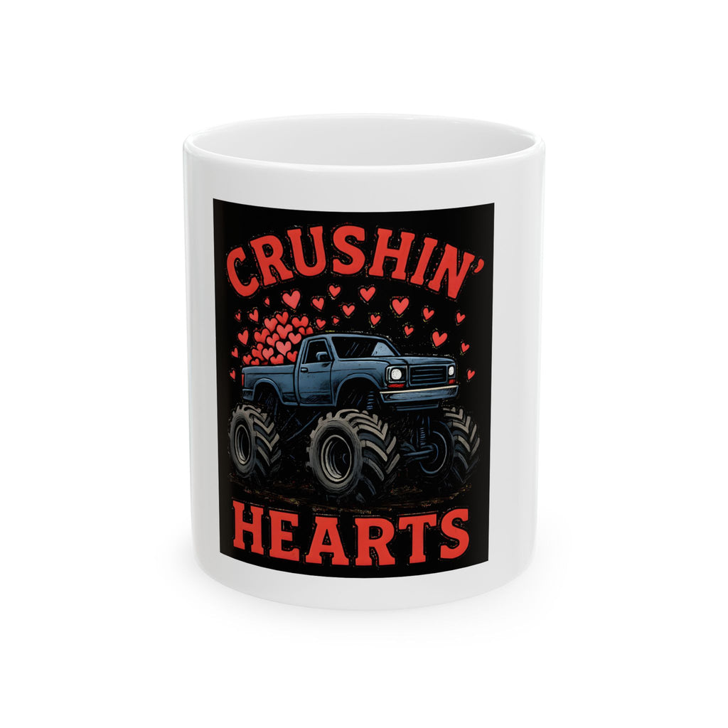 Crushin' Hearts Monster Truck Mug — Funny Valentines Coffee Cup