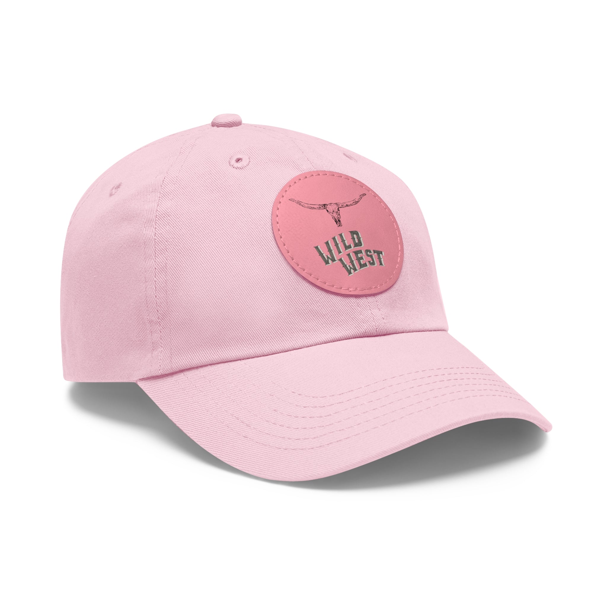 Wild West Leather Patch Dad Hat — Pink Round Patch Cowboy Cap