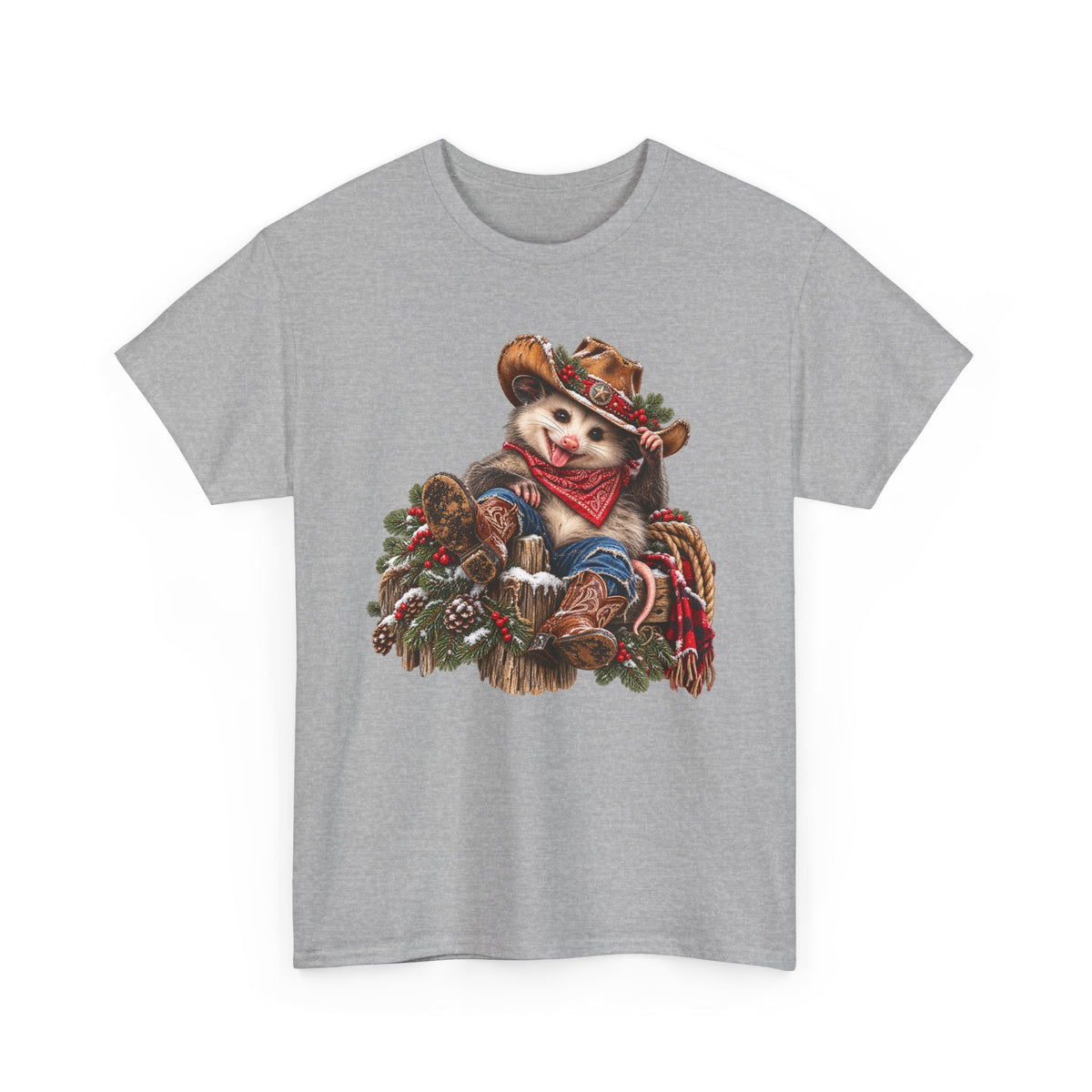Pete the Possum Women’s Classic Christmas Tee – Western Cowgirl Holiday Shirt