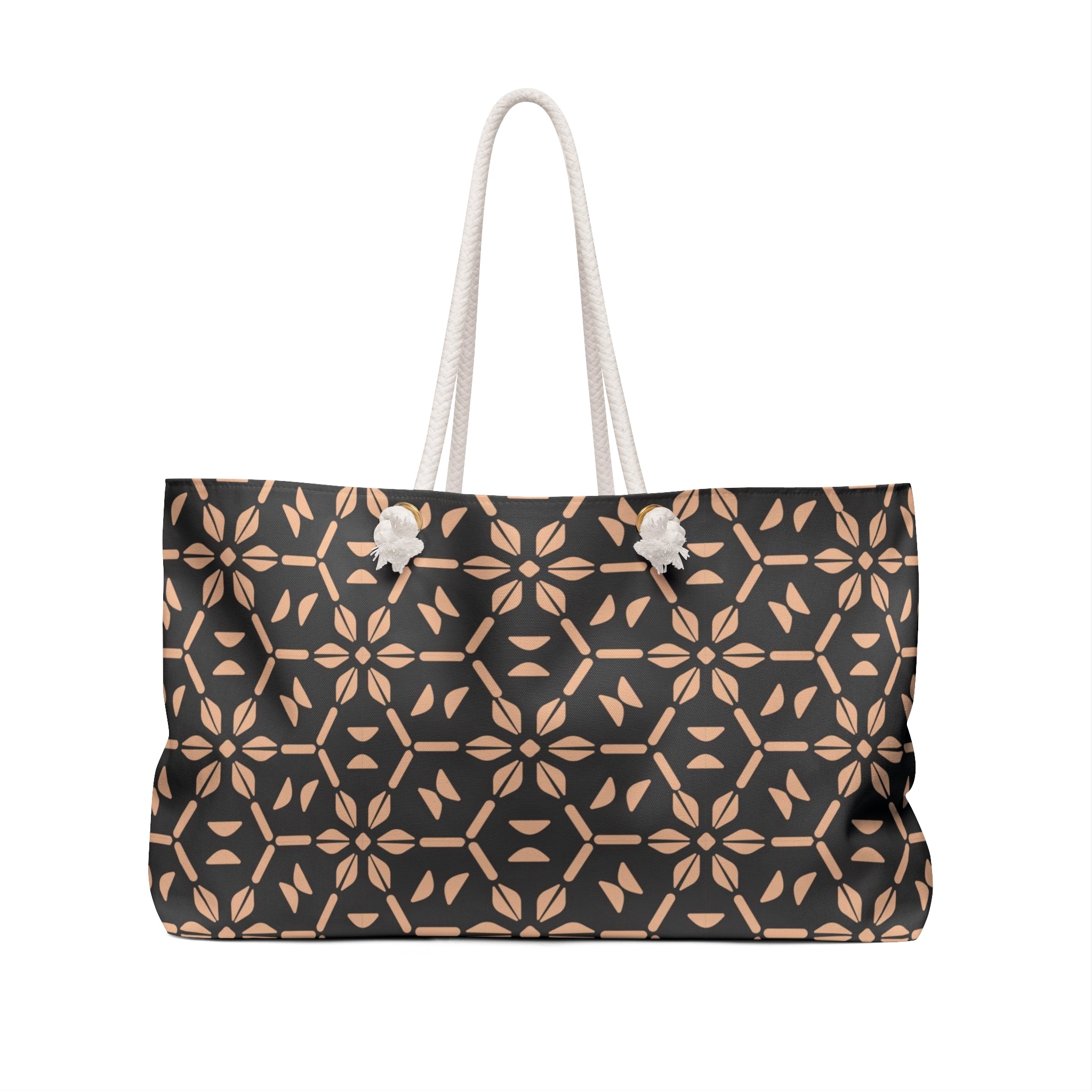 Geometric Floral Weekender Bag — Black & Rose Gold Patterned Travel Tote
