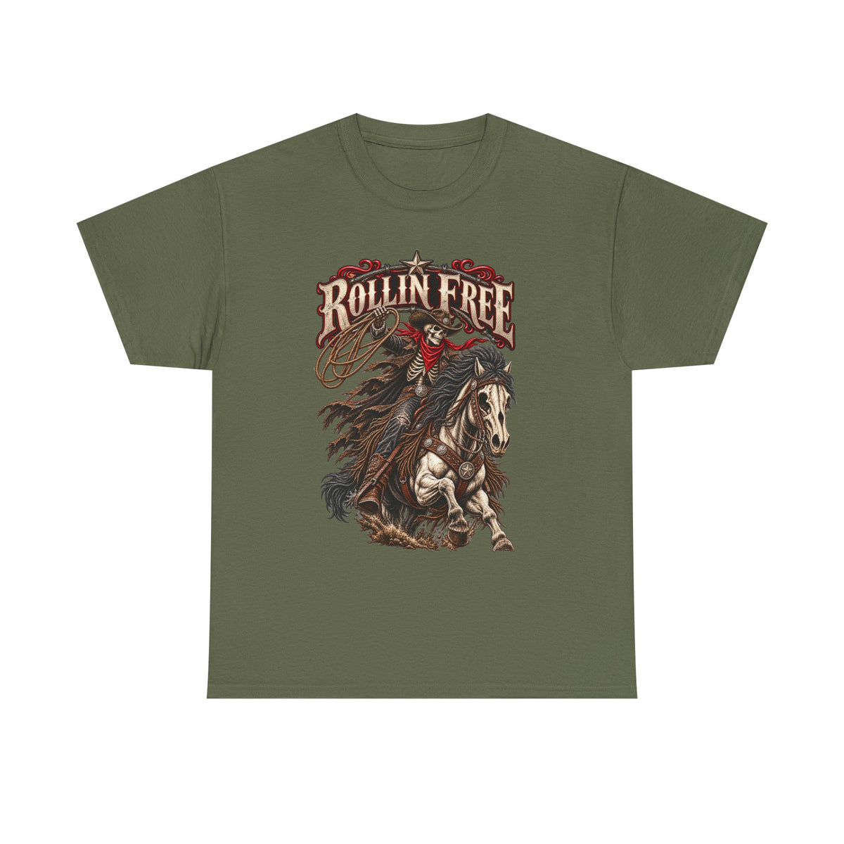 Rollin' Free Skeleton Cowboy Tee — Unisex Western Graphic T-Shirt