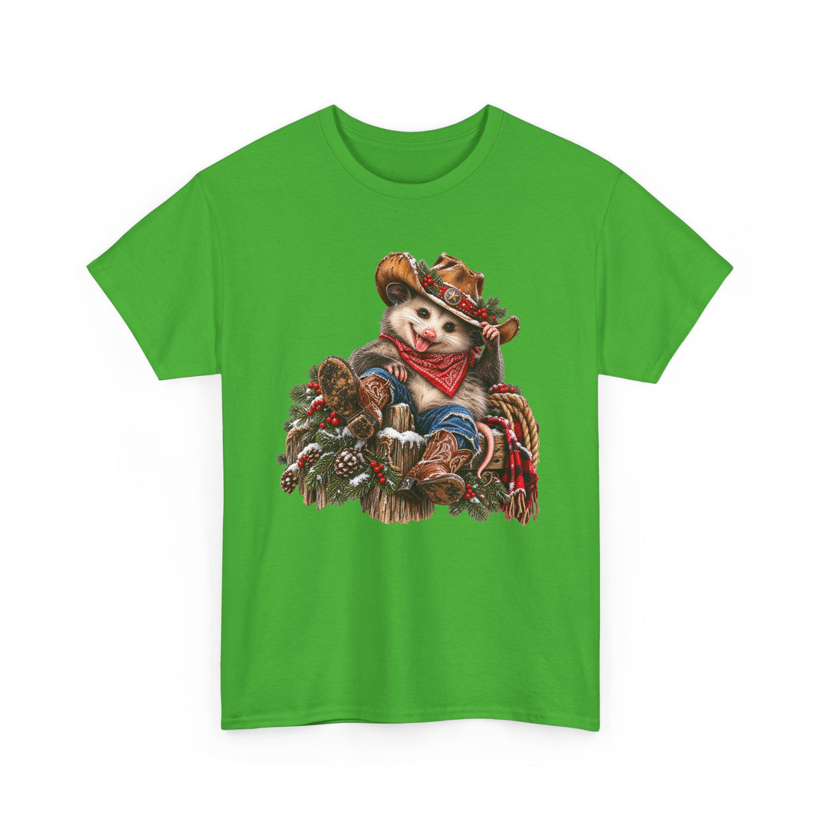 Pete the Possum Women’s Classic Christmas Tee – Western Cowgirl Holiday Shirt