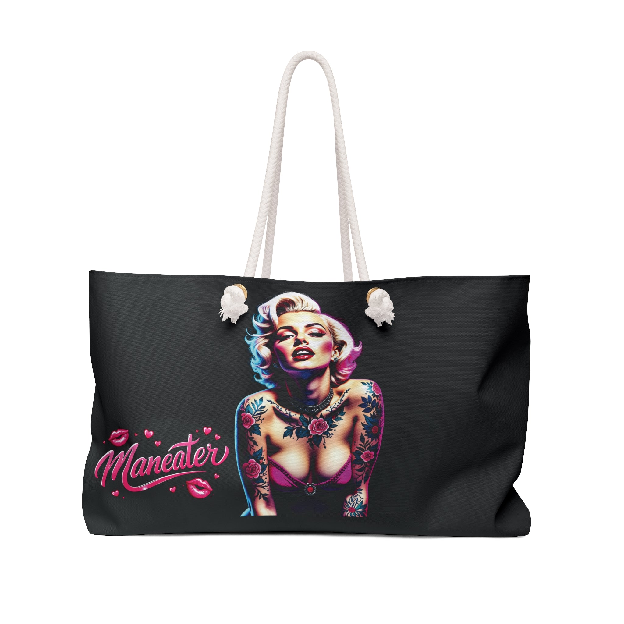 Tattooed  BADDIE   Weekender Bag – Retro Pinup Travel Tote with "Maneater" Script