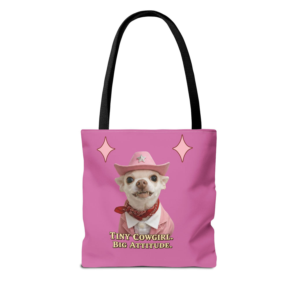 Tiny Cowgirl Tote Bag — Coco Cute Pink Chihuahua   Big Attitude” ON WOLF HILL RANCH