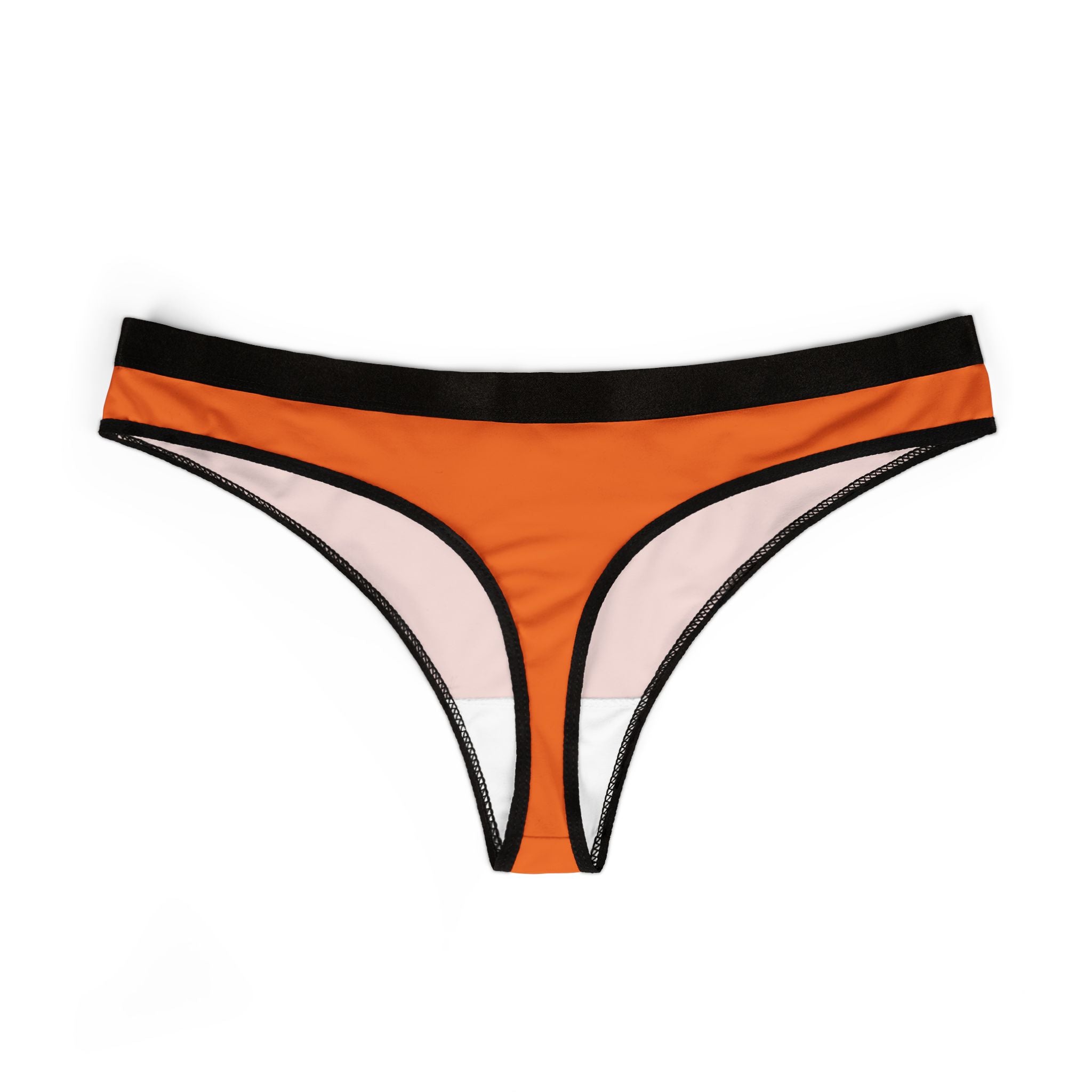 Personalized Orange Contrast-Trim Thong Panties — Women's Lightweight Lace-Free Bikini Underwear