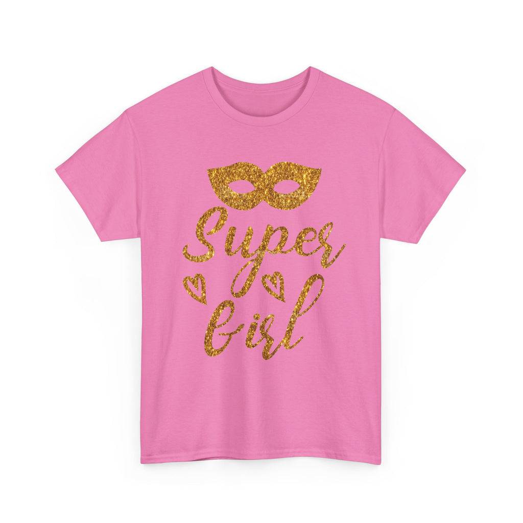 Super Girl Gold Glitter Mask T-Shirt — Strong Woman Trendy Tee