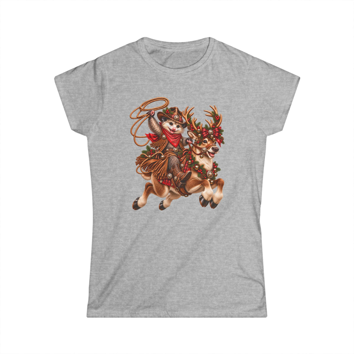 Pete’s Christmas Reindeer Ride Women’s T-Shirt – Cute Western Possum Holiday Tee 🎄🦌🤠