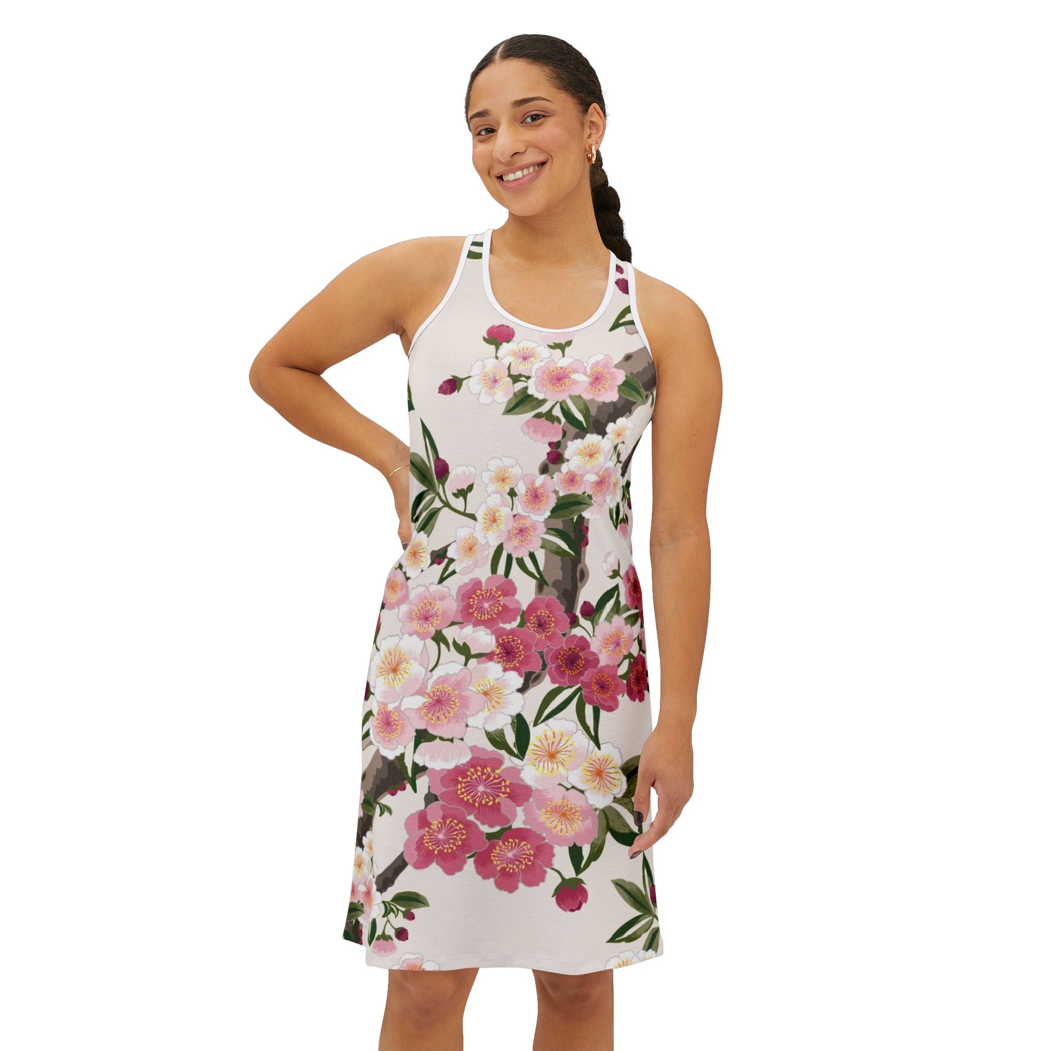 Floral Racerback Dress — Pink Cherry Blossom All-Over Print