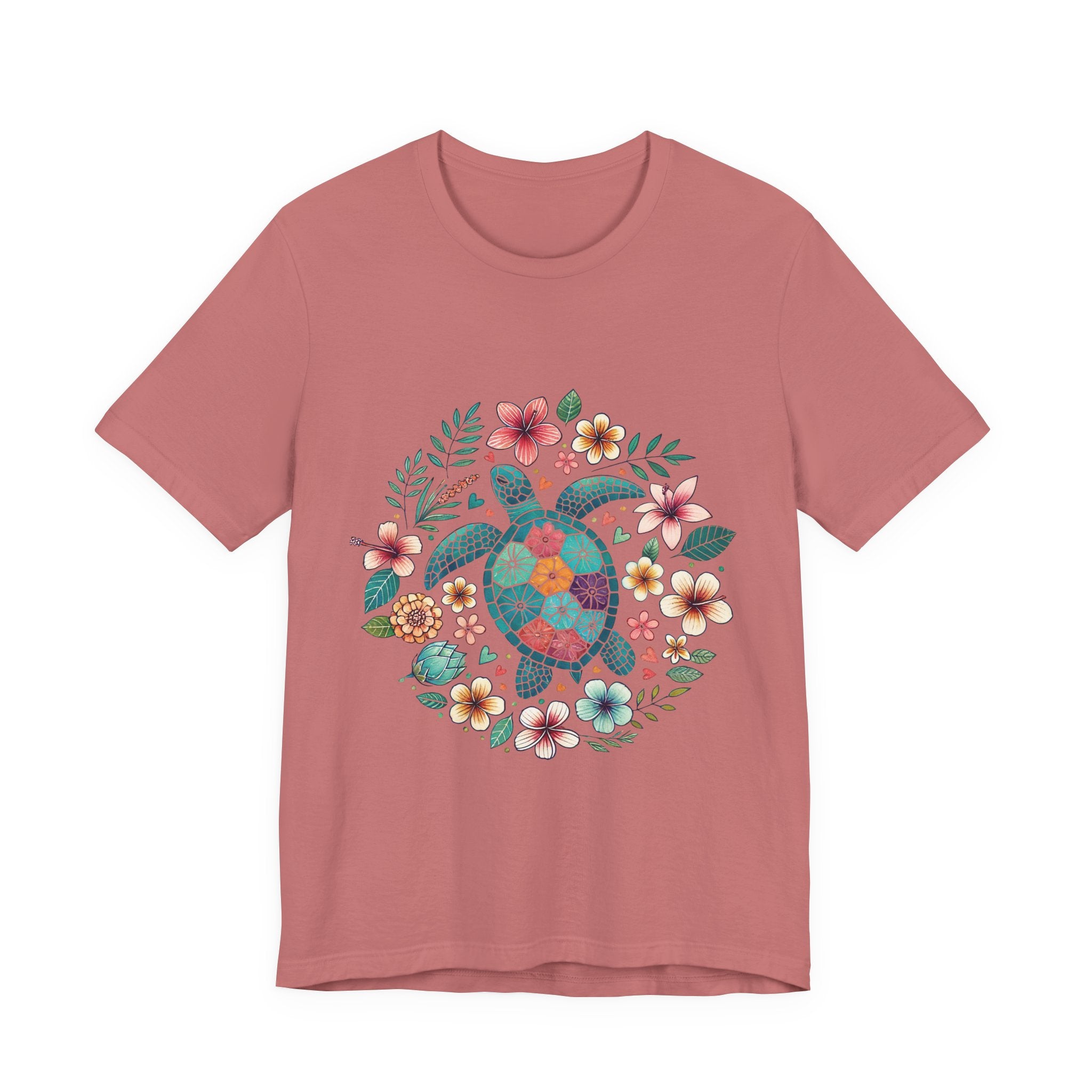 Floral Mosaic Sea Turtle T-Shirt — Tropical Beach Boho Tee