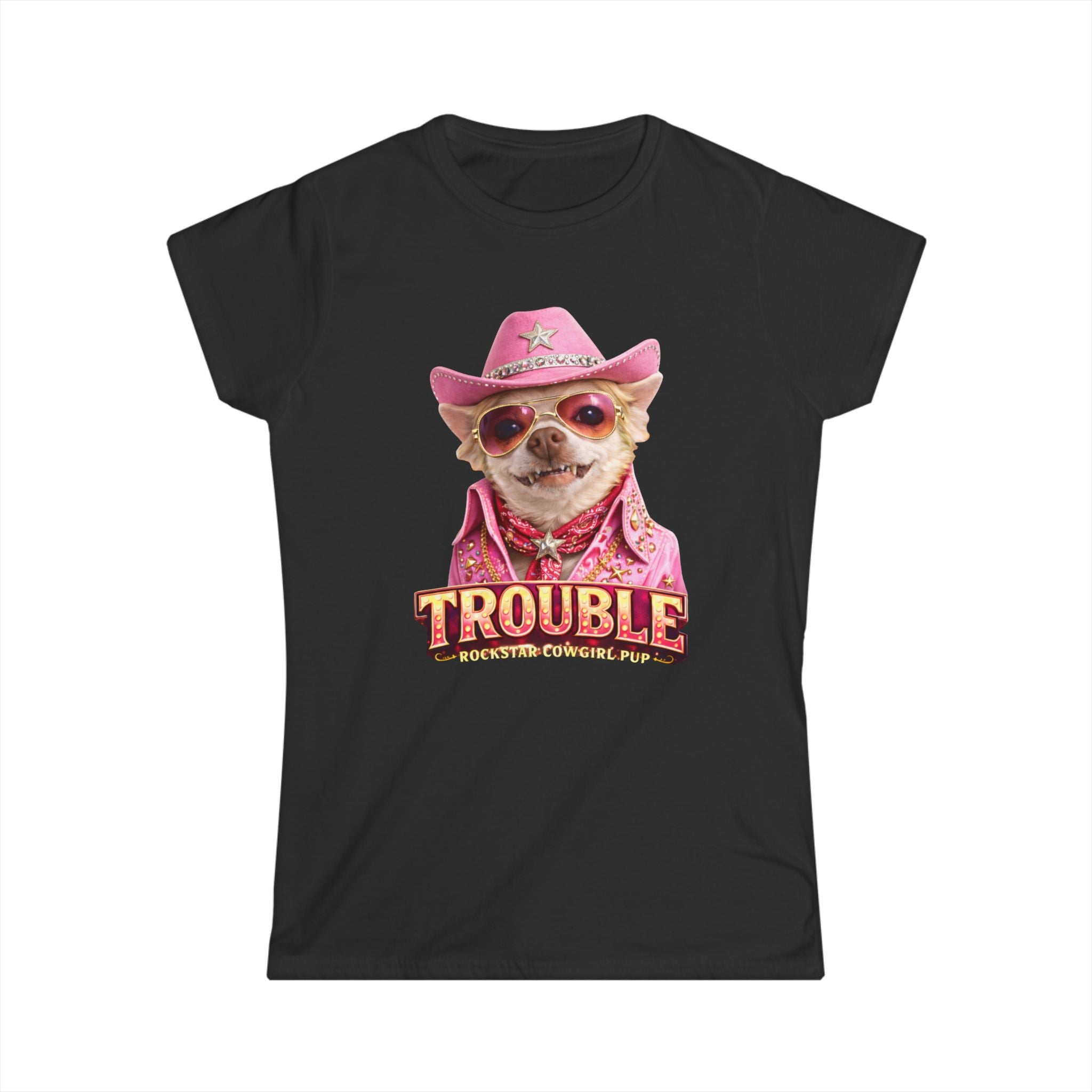 Trouble the Chihuahua Cowgirl T-Shirt — "COCO" Cute Rockin' Women's Tee