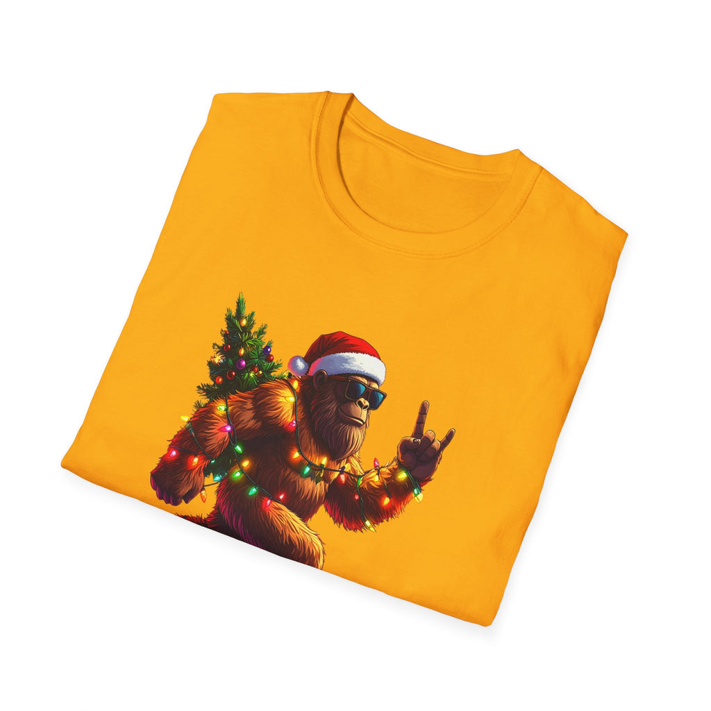 Christmas Sasquatch T-Shirt Festive Bigfoot with Santa Hat & Tree     Trendy TShirt