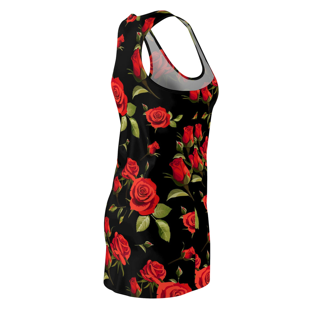 Racerback Dress — Bold Red Rose All-Over Print