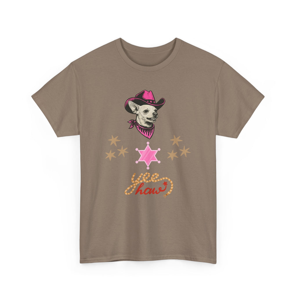 Cowgirl Dog T-Shirt — 'Yee Haw' Chihuahua in Pink Cowboy Hat    Trendy TShirt CoCo