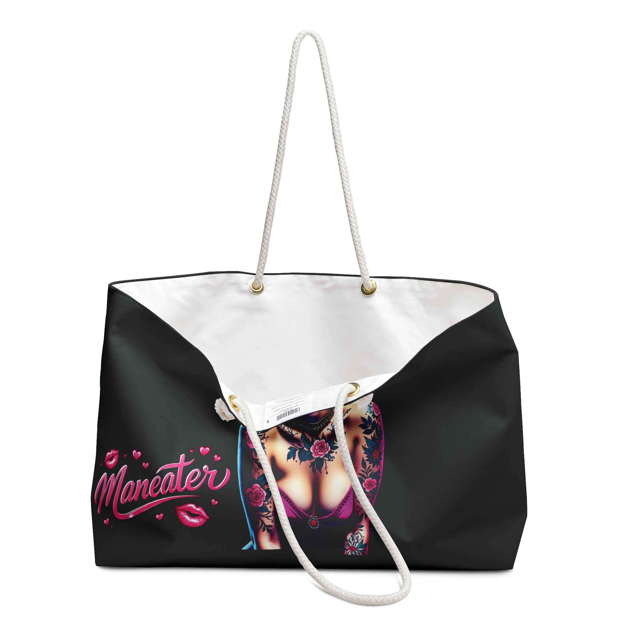 Tattooed BADDIE Weekender Bag — Retro Pinup Travel Tote with "Maneater" Script