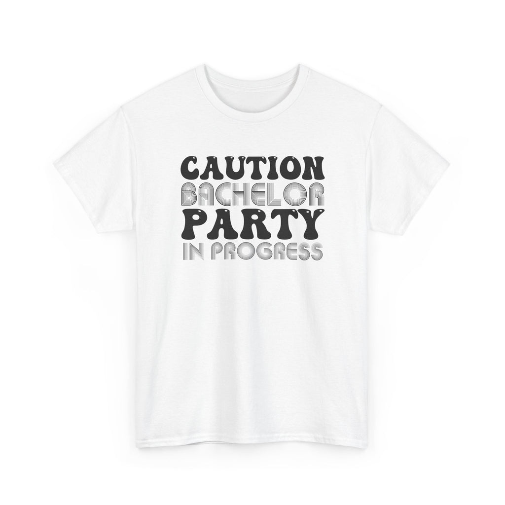 Bachelor Party T‑Shirt – "Caution: Bachelor Party in Progress" Funny Bachelorette/Bachelor Crew Tee