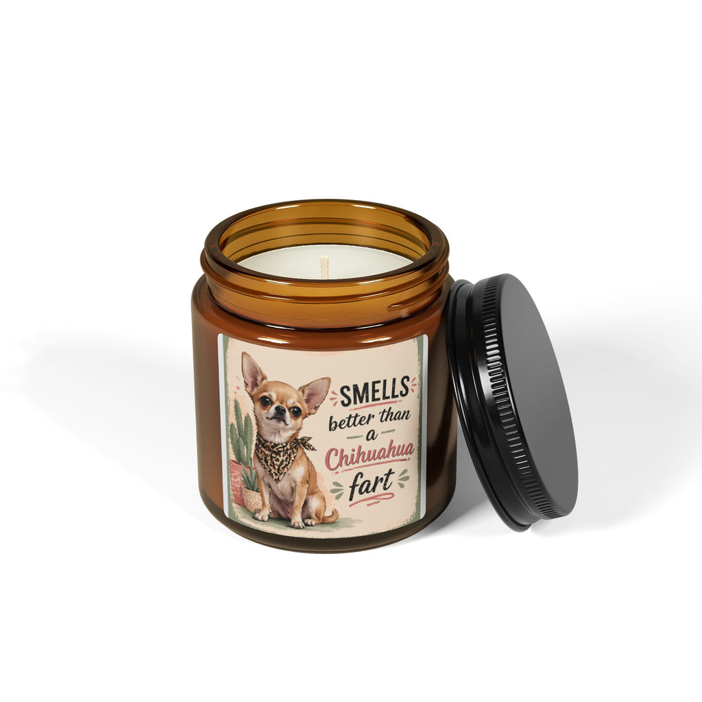 Chihuahua Candle — 'Smells Better Than a Chihuahua Fart' Scented Soy Candle (Amber Jar)