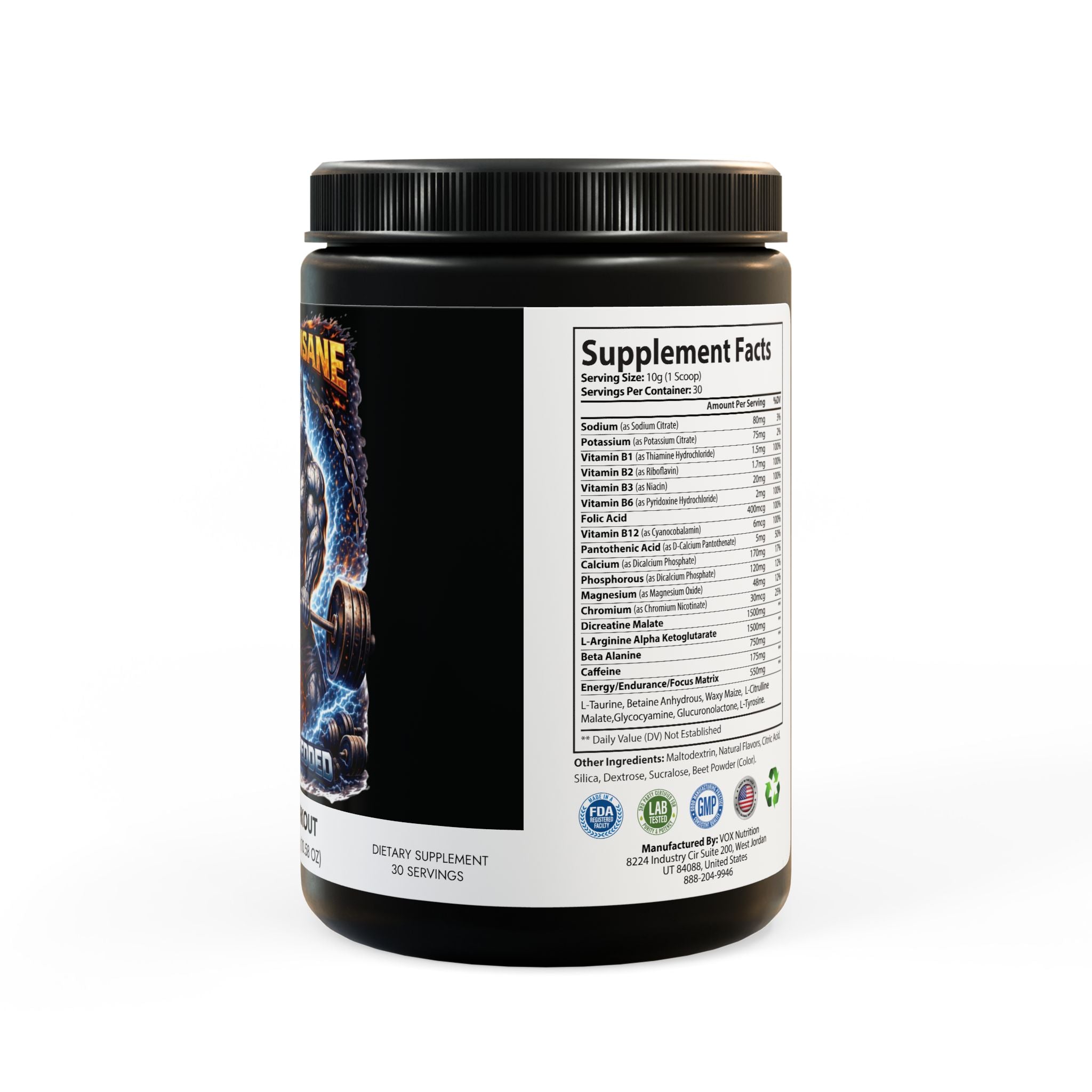 TRAIN INSANE Pre-Workout Supplement, Watermelon (300g, 10.58oz)
