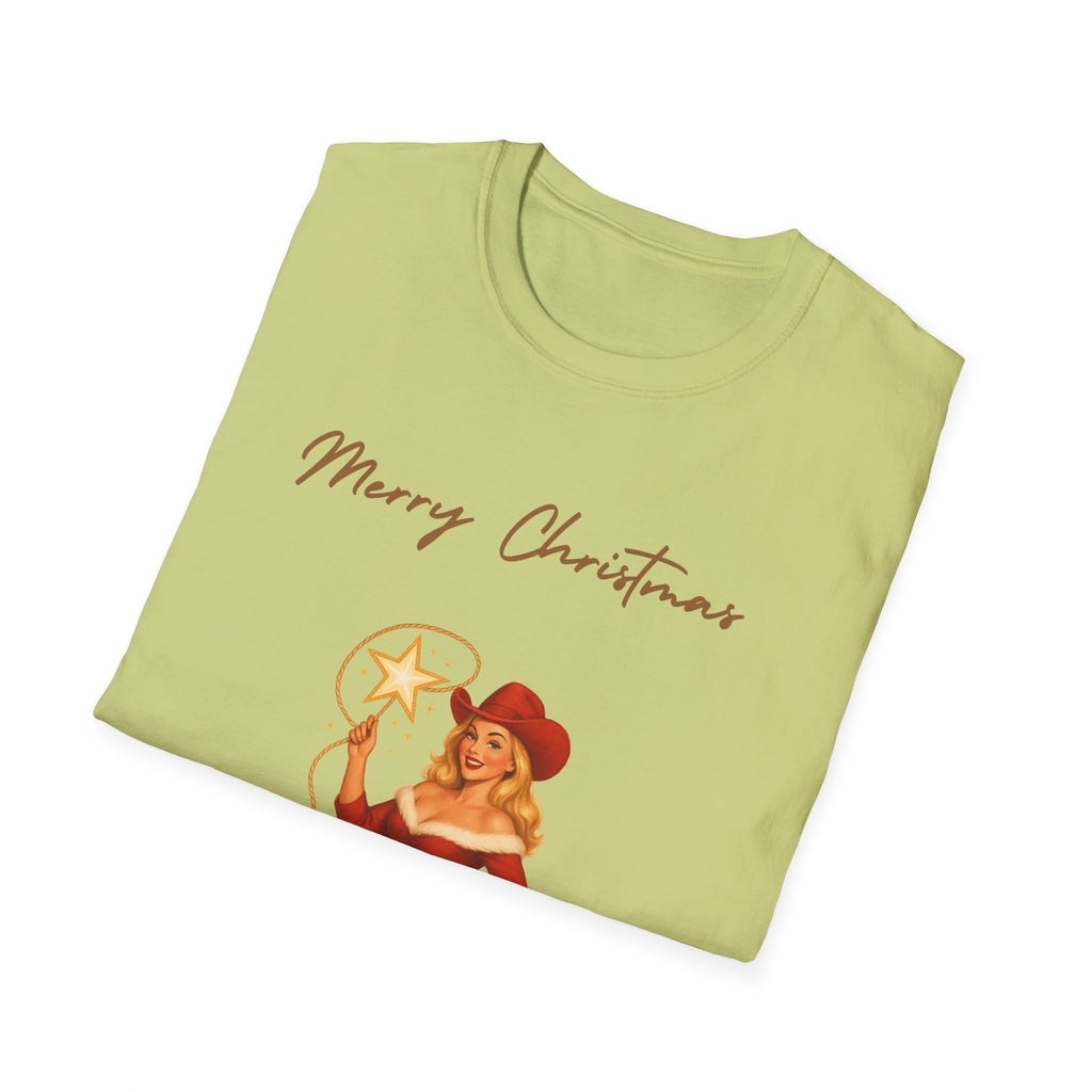 Christmas Cowgirl T-Shirt — "Merry Christmas" Pinup Holiday Tee