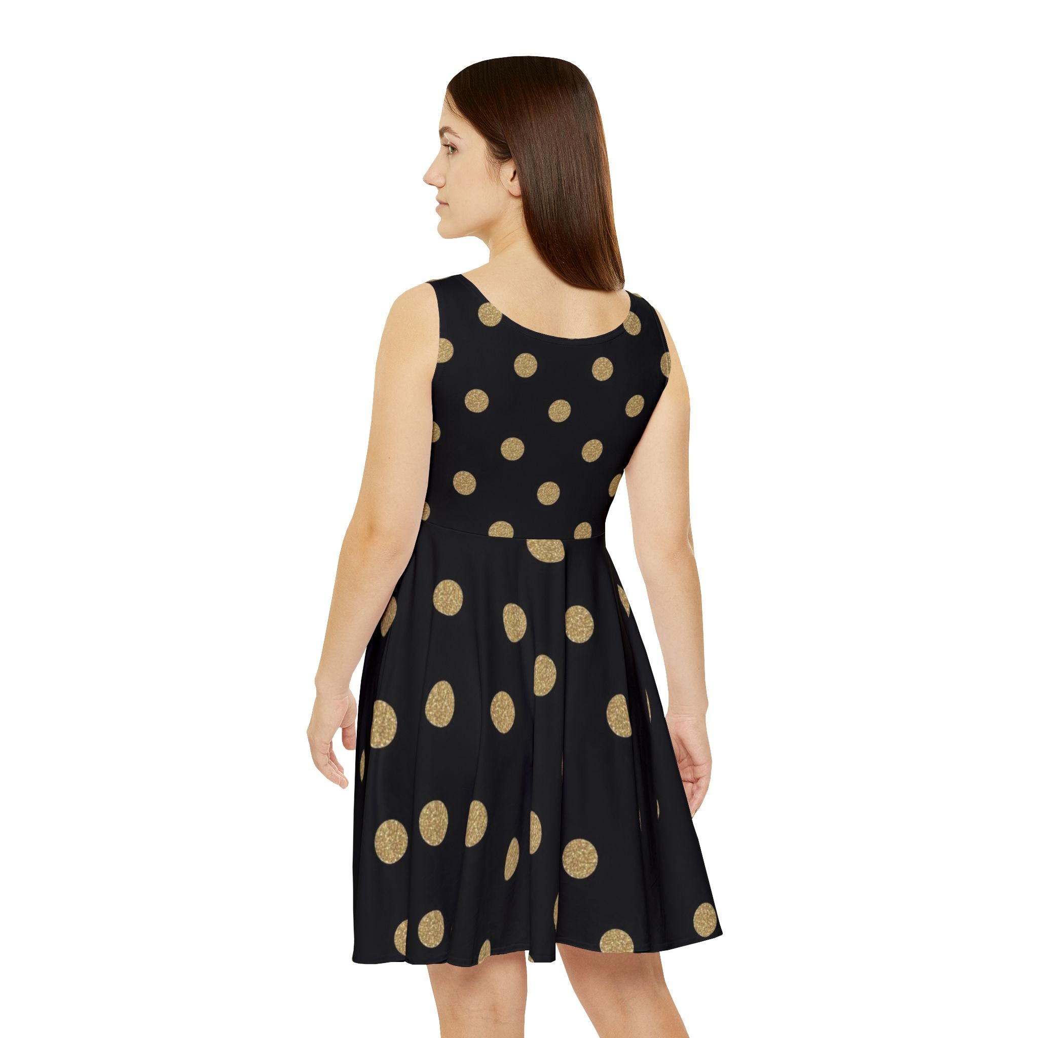 Black & Gold Polka Dot Skater Dress — Women's Retro Party Dress
