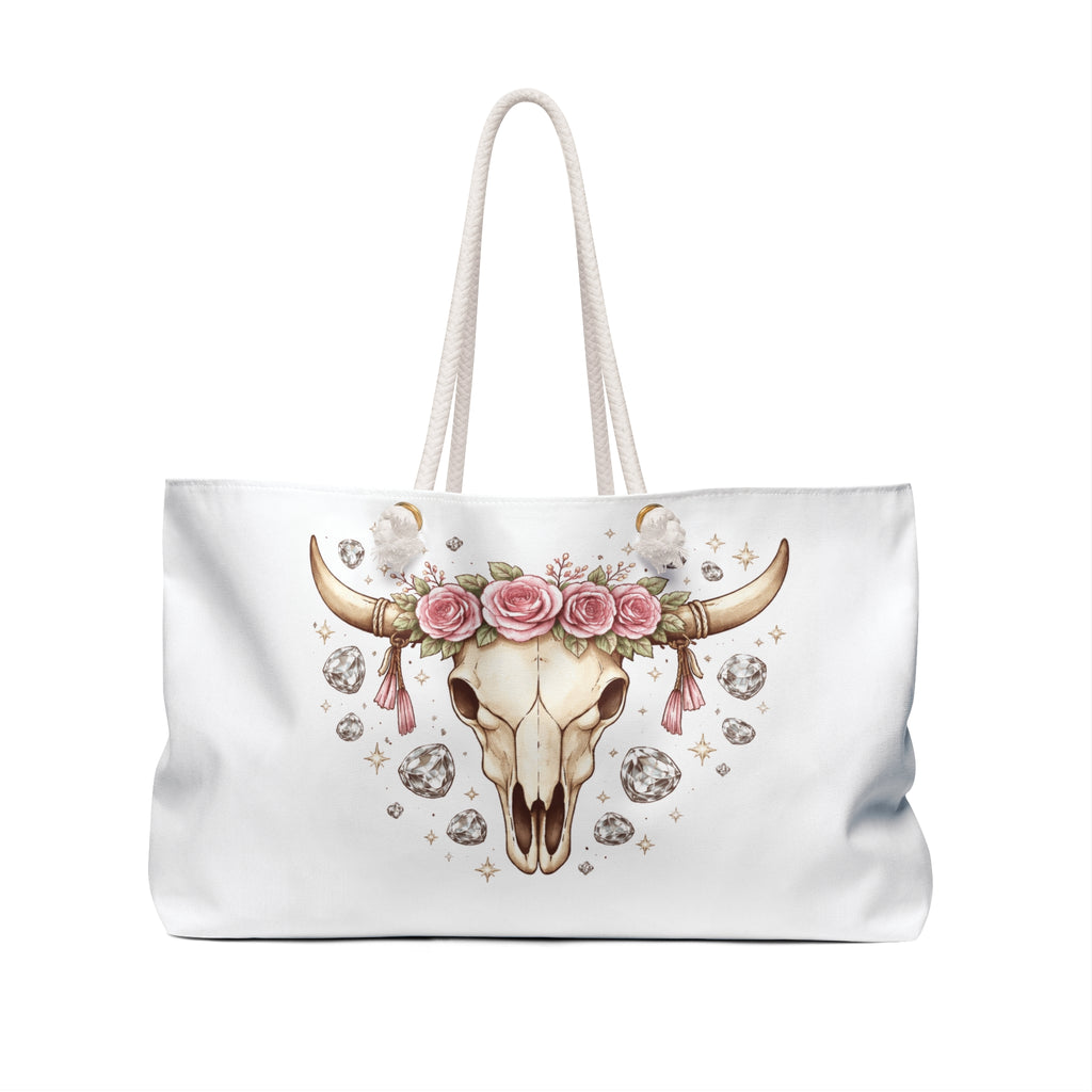 Boho Cow Skull Weekender Bag — Floral Bull Skull Travel Tote Classic