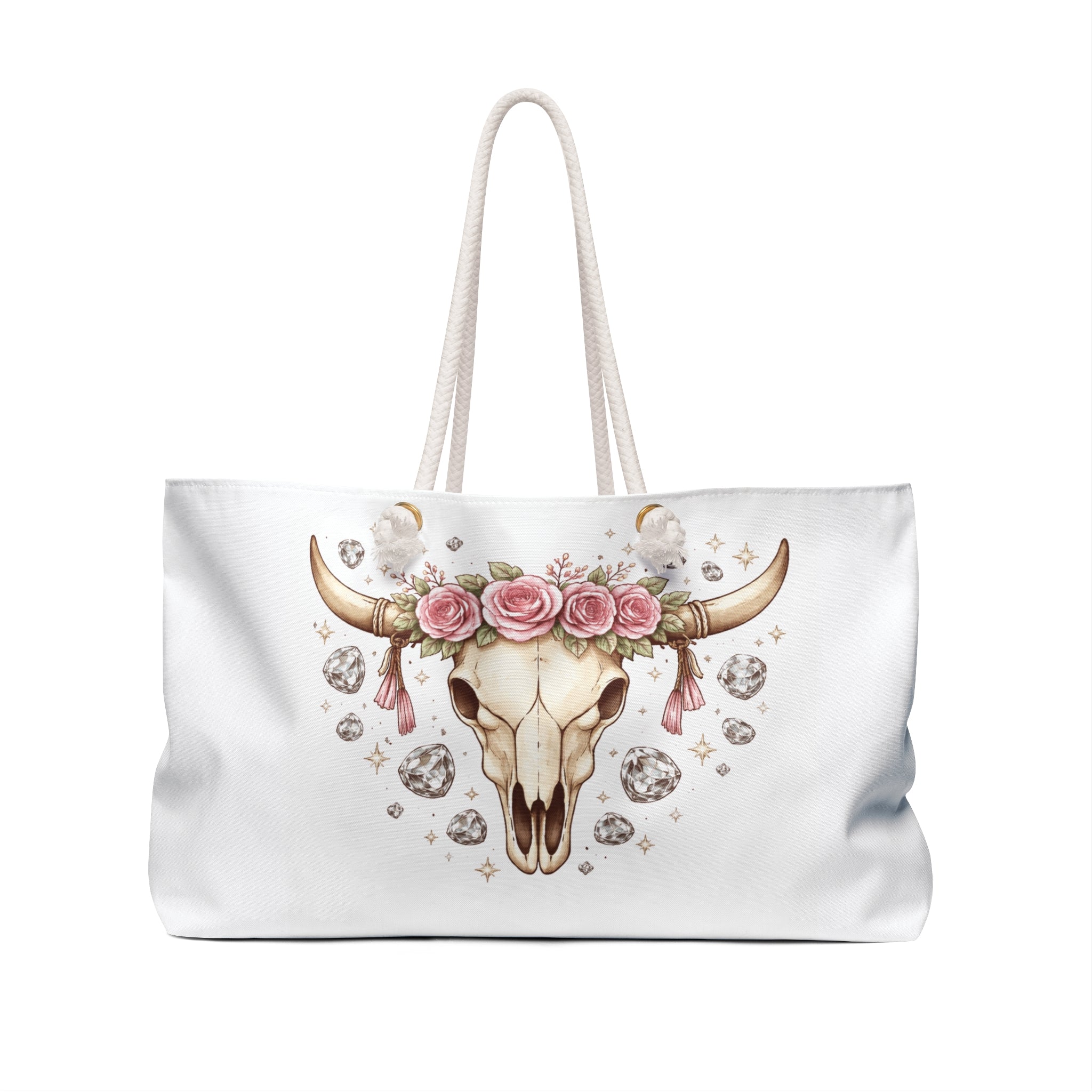 Boho Cow Skull Weekender Bag — Floral Bull Skull Travel Tote Classic