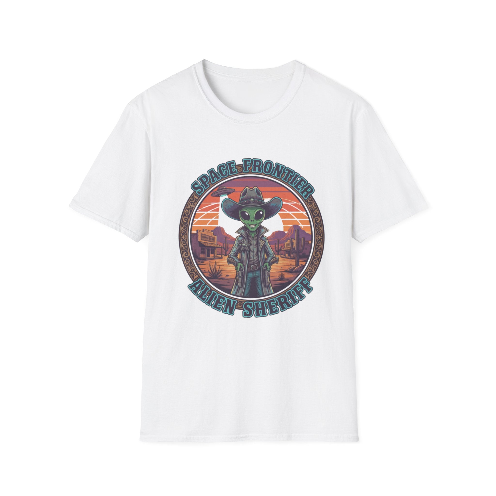 Alien Sheriff T‑Shirt — 'Space Frontier' Vintage Western Sci‑Fi Tee