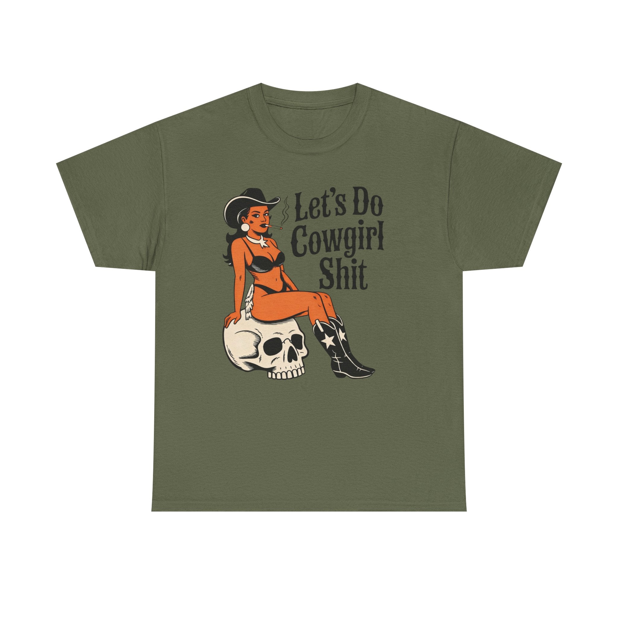 Cowgirl Pinup T-Shirt — "Let’s Do Cowgirl Shit" Retro Western Skull Tee