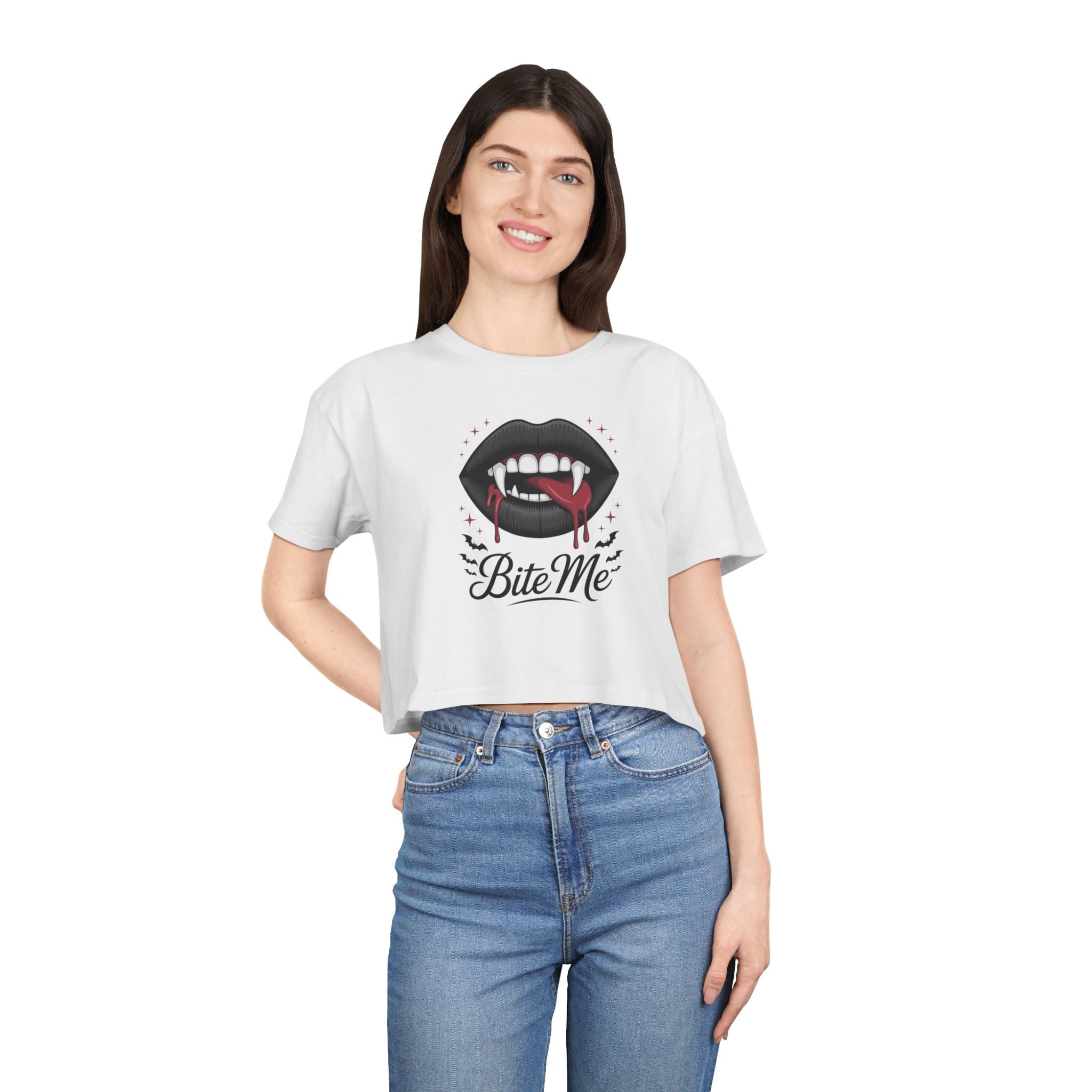 Bite Me  Women's Gothic Vampire Crop Tee