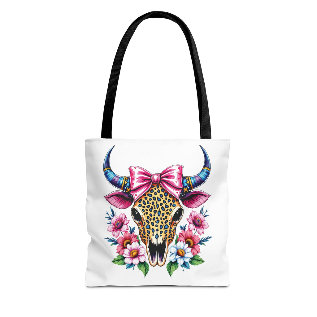 Cow Skull Floral Tote Bag — Colorful Western Chic with Pink Bow