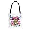 Cow Skull Floral Tote Bag — Colorful Western Chic with Pink Bow