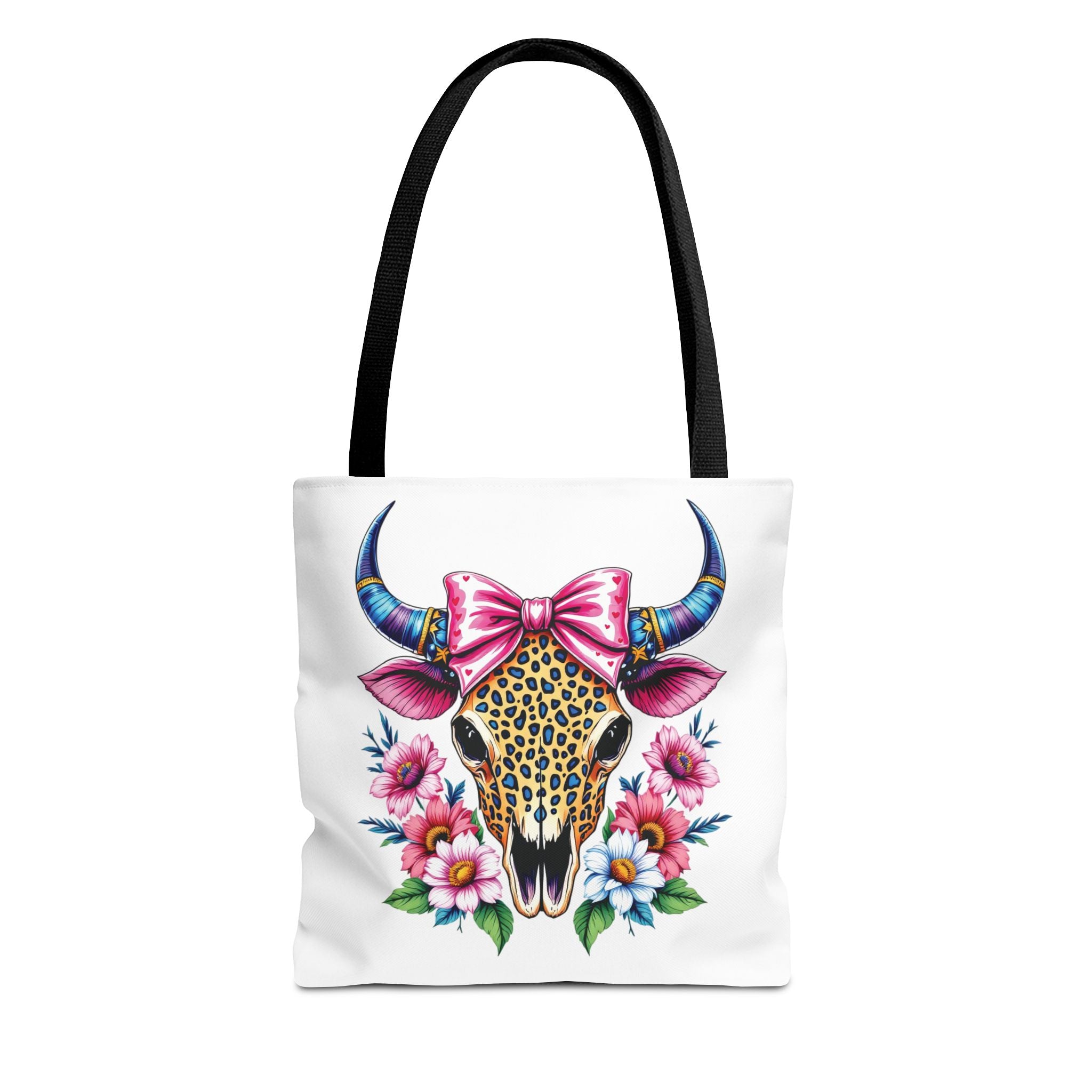 Cow Skull Floral Tote Bag – Colorful Western Chic with Pink Bow