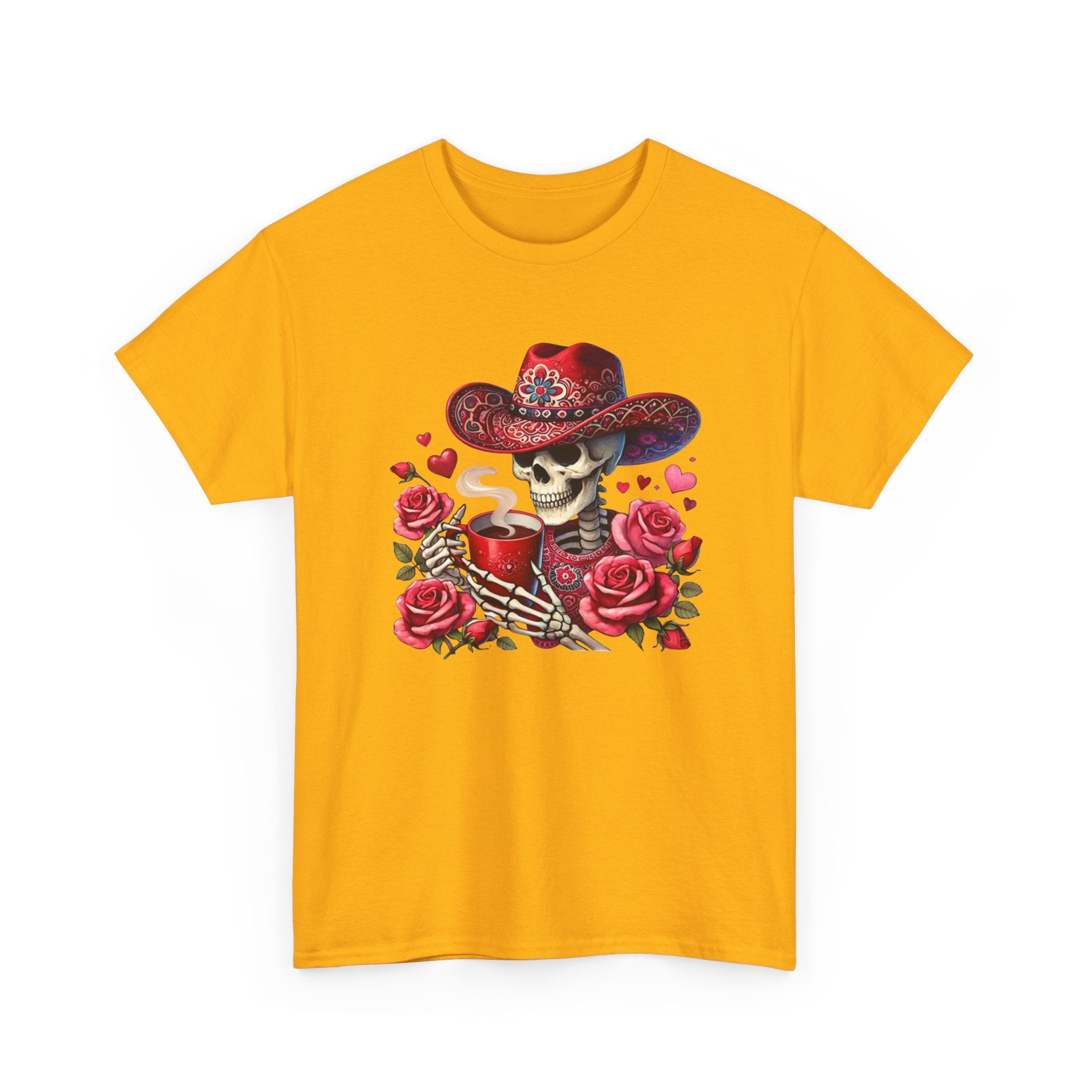 Skeleton Cowboy Western Skull Tee — Roses & Coffee Lovers Graphic T-Shirt  Trendy Skull