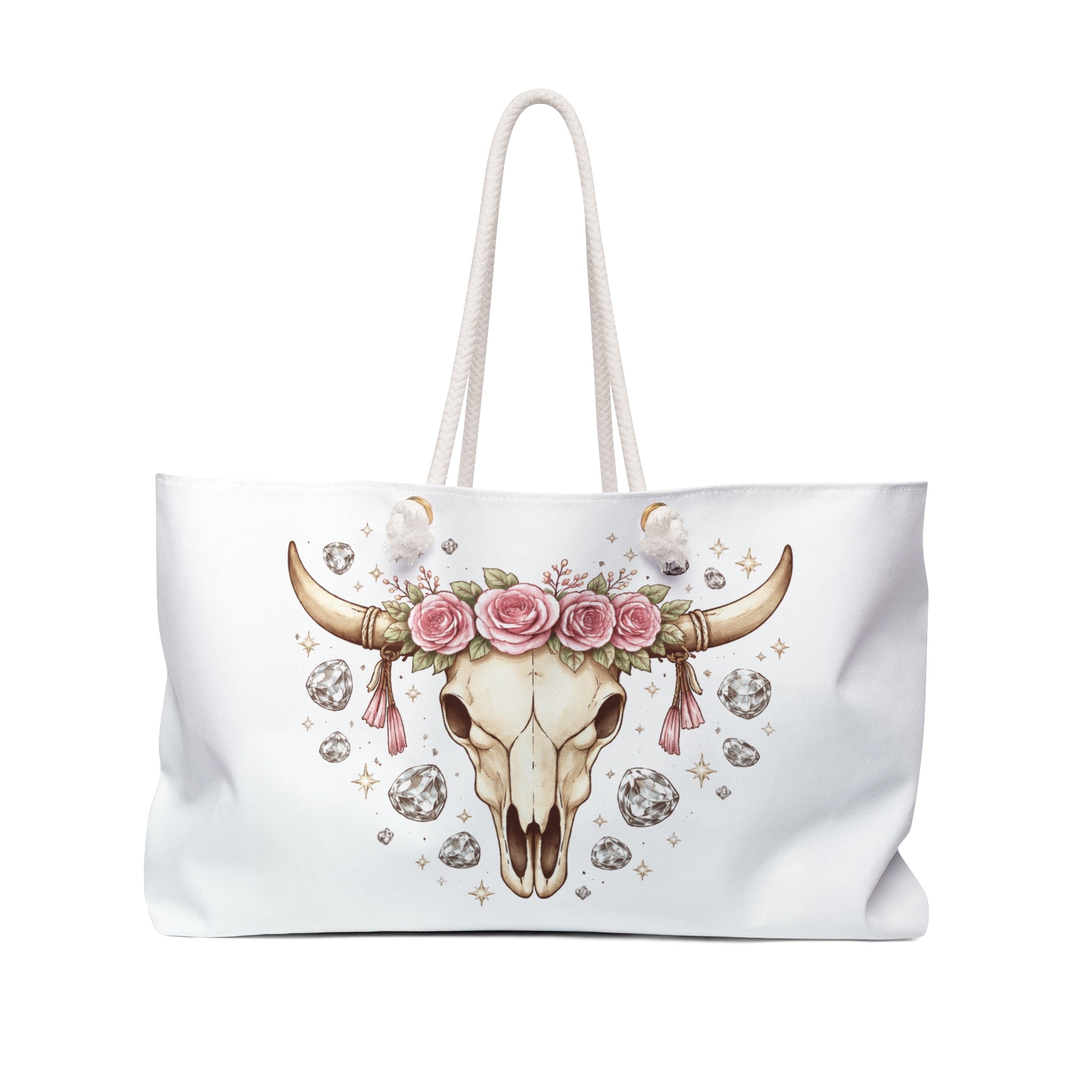 Boho Cow Skull Weekender Bag — Floral Bull Skull Travel Tote Classic